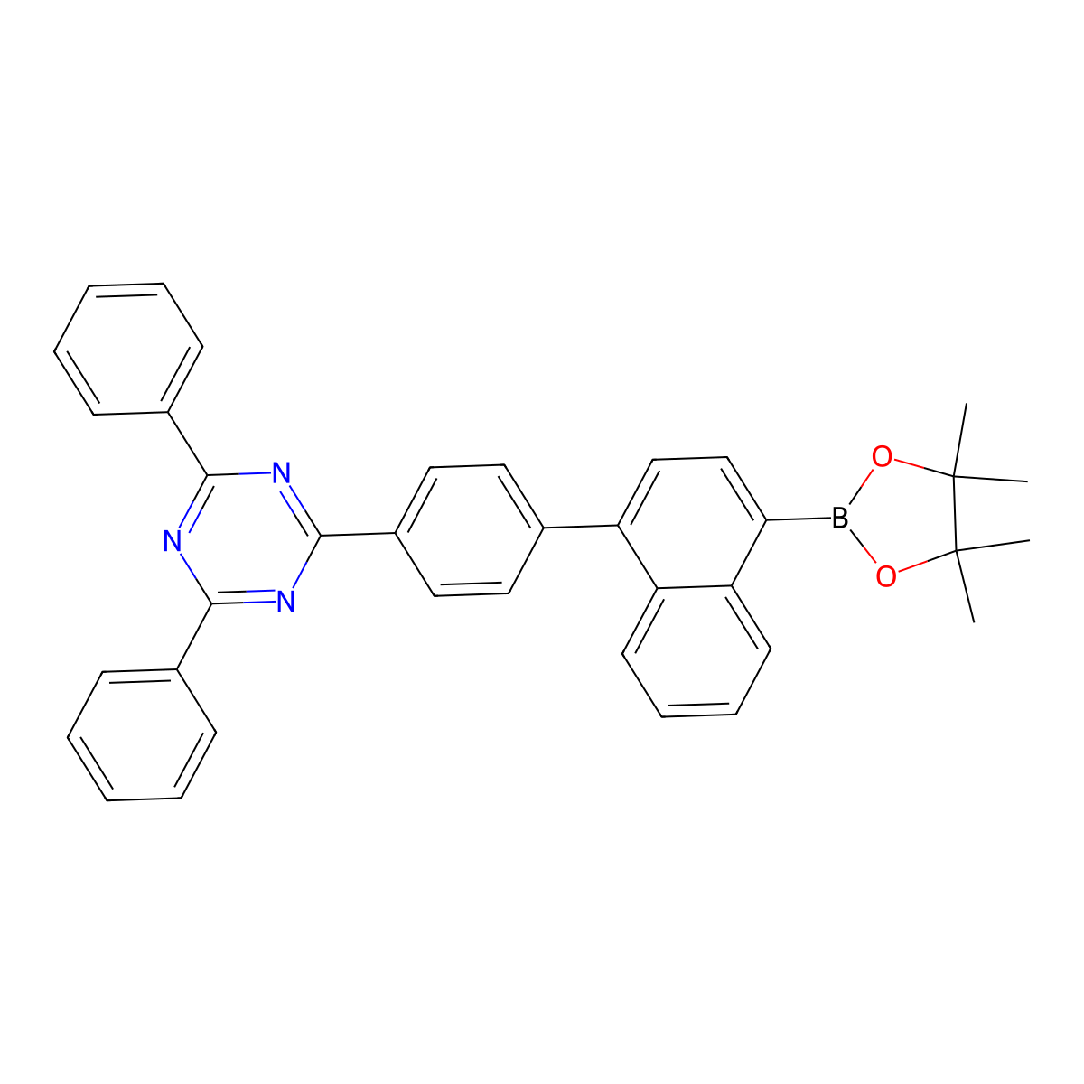 2,4-Diphenyl-6-(4-(4-(4,4,5,5-tetramethyl-1,3,2-dioxaborolan-2-yl)naphthalen-1-yl)phenyl)-1,3,5-triazine molecular structure, CAS 2088209-43-0