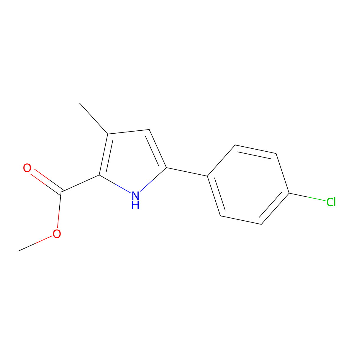 Methyl 5-(4-chlorophenyl)-3-methyl-1H-pyrrole-2-carboxylate molecular structure, CAS 2088211-42-9