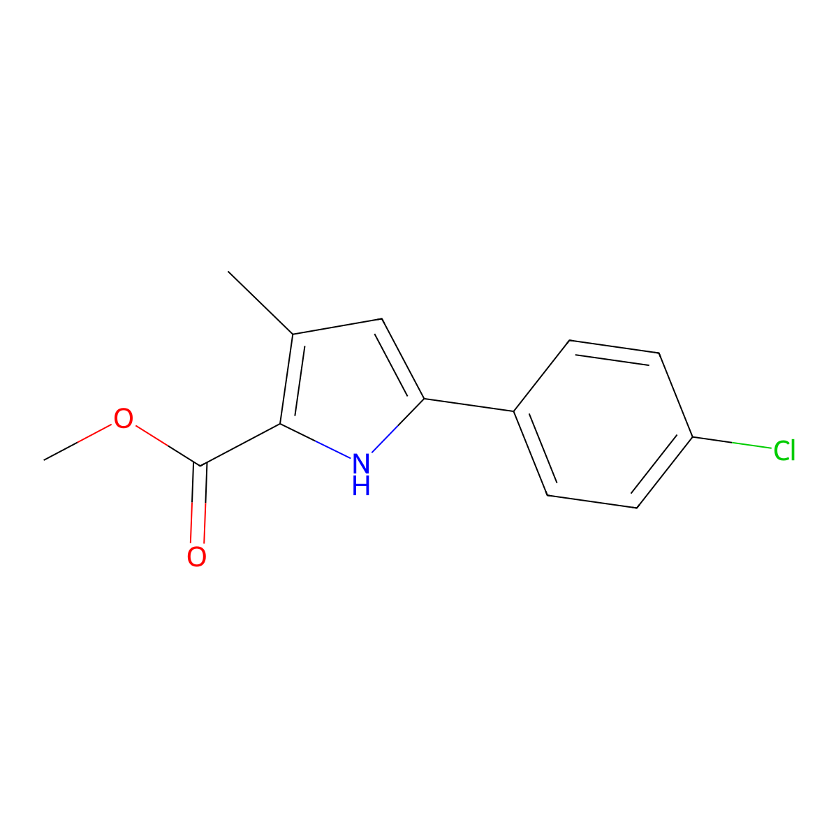Methyl 5-(4-chlorophenyl)-3-methyl-1H-pyrrole-2-carboxylate molecular structure, CAS 2088211-42-9