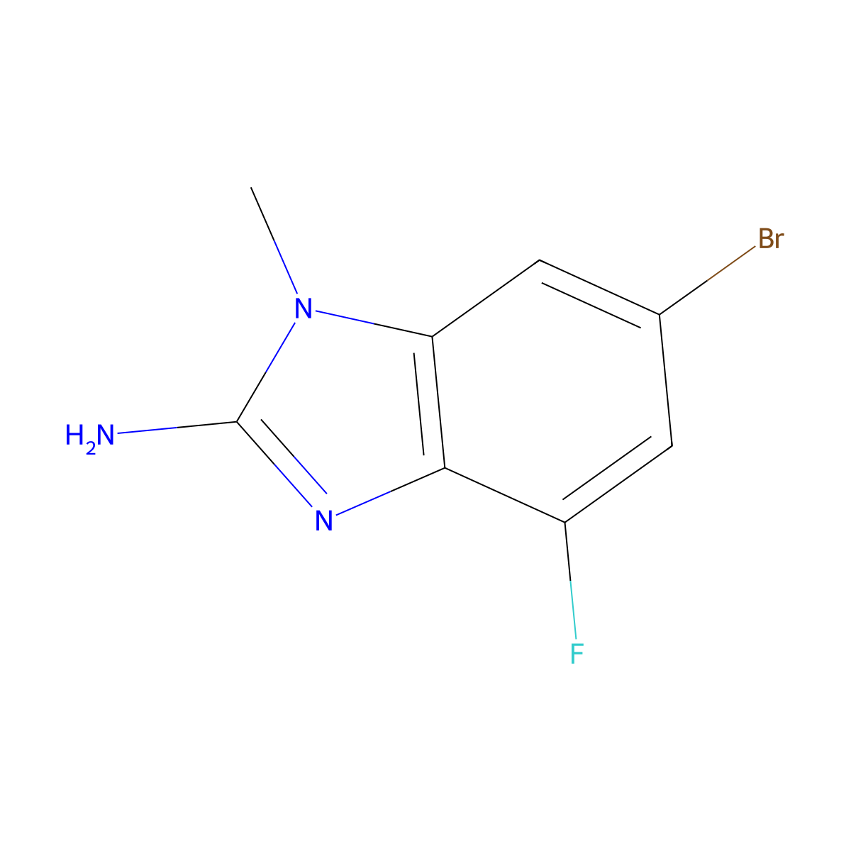 6-bromo-4-fluoro-1-methyl-1H-1,3-benzodiazol-2-amine molecular structure, CAS 2088214-48-4