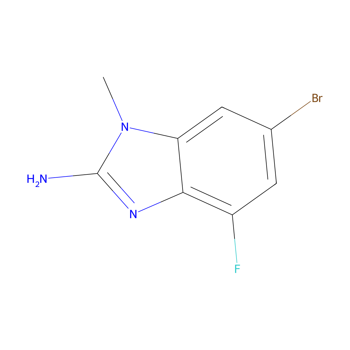 6-bromo-4-fluoro-1-methyl-1H-1,3-benzodiazol-2-amine molecular structure, CAS 2088214-48-4