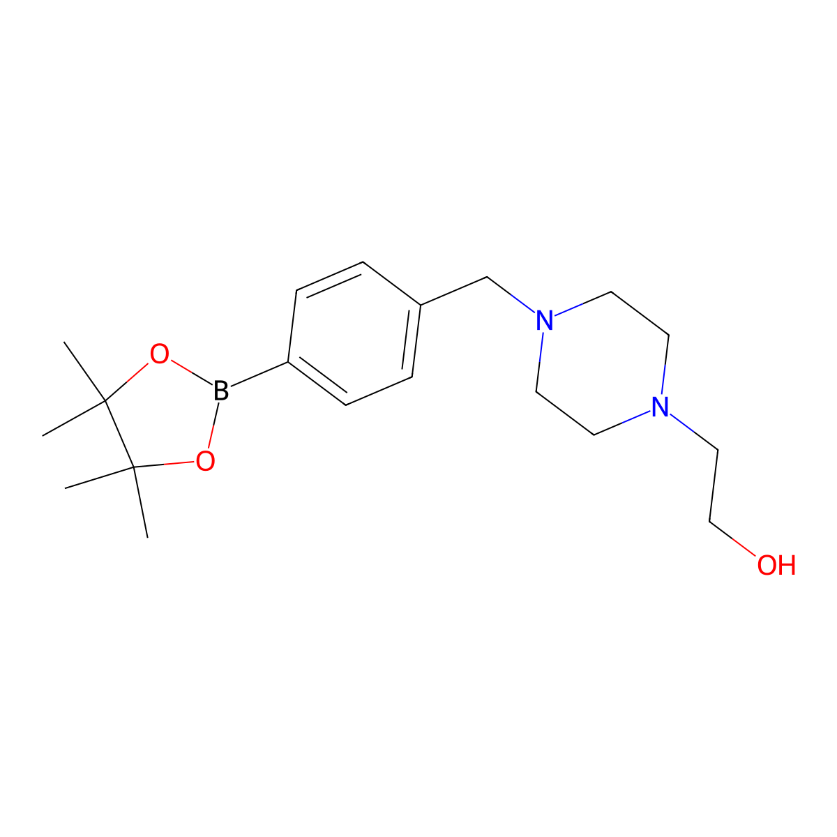 2-(4-(4-(4,4,5,5-Tetramethyl-1,3,2-dioxaborolan-2-yl)benzyl)piperazin-1-yl)ethanol molecular structure, CAS 2088248-72-8