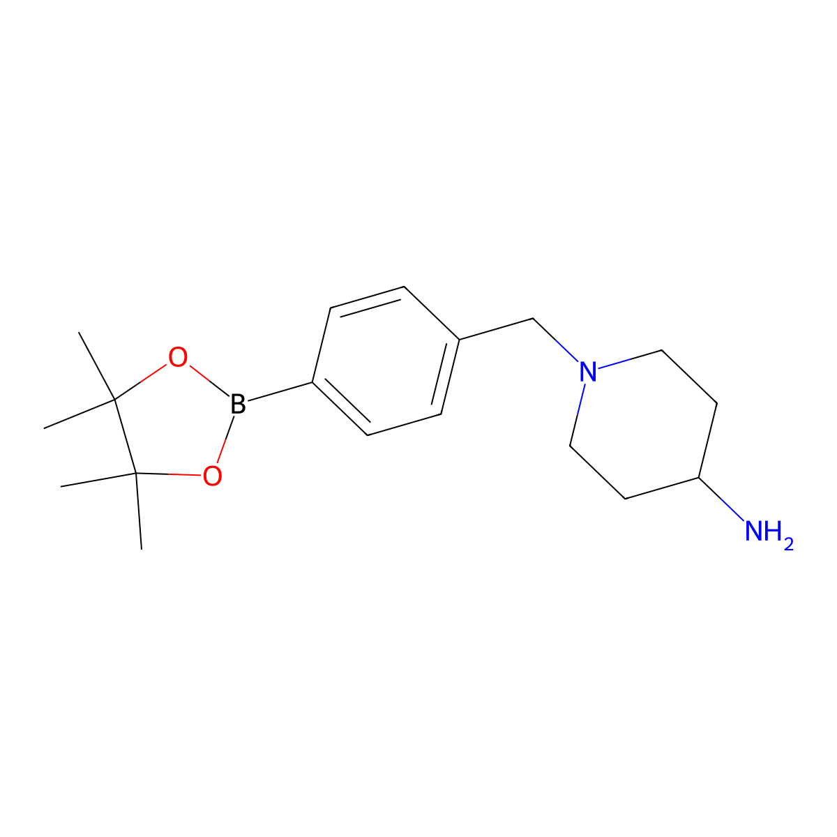 1-[[4-(4,4,5,5-Tetramethyl-1,3,2-dioxaborolan-2-yl)phenyl]methyl]piperidin-4-amine molecular structure, CAS 2088249-01-6