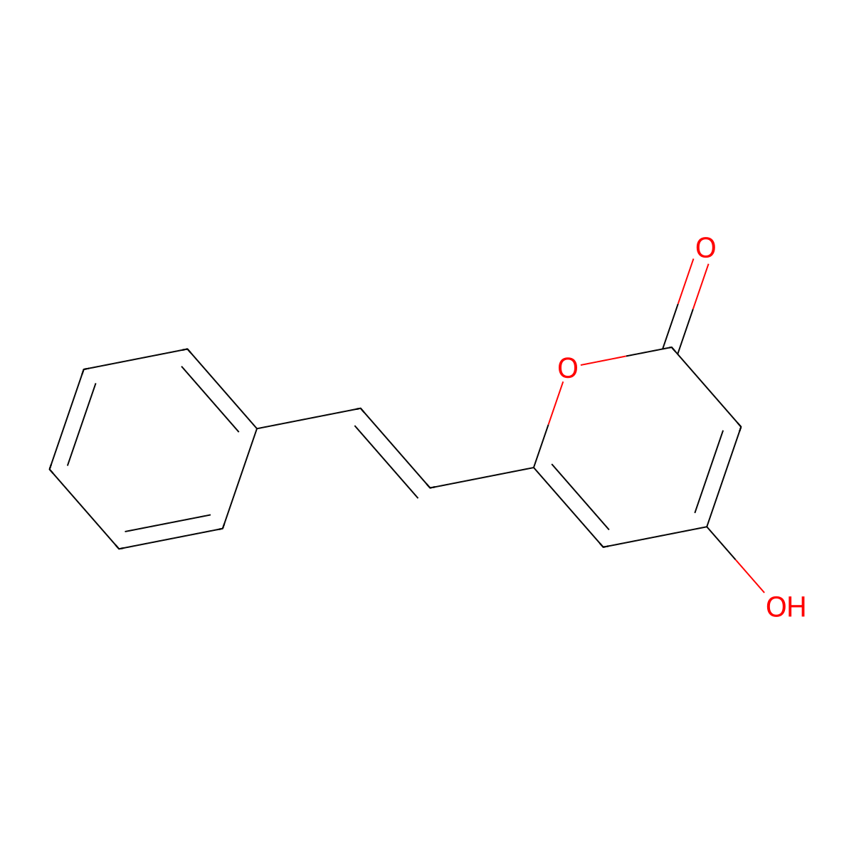2-Pyranone, 4-hydroxy-6-(2-phenylethenyl)-, (E)- molecular structure, CAS 208830-35-7