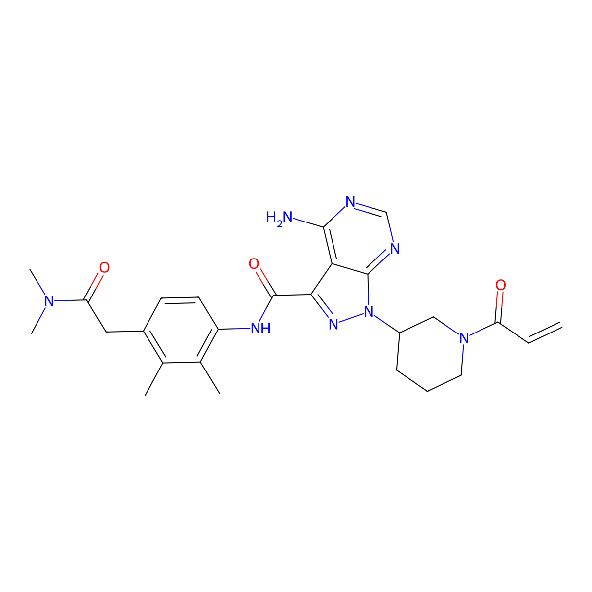 (R)-1-(1-acryloylpiperidin-3-yl)-4-amino-N-(4-(2-(dimethylamino)-2-oxoethyl)-2,3-dimethylphenyl)-1H-pyrazolo[3,4-d]pyrimidine-3-carboxamide molecular structure, CAS 2088323-16-2