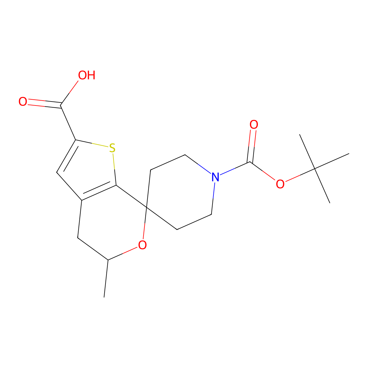 1-(Tert-butoxycarbonyl)-5'-methyl-4',5'-dihydrospiro[piperidine-4,7'-thieno[2,3-C]pyran]-2'-carboxylic acid molecular structure, CAS 2088333-65-5