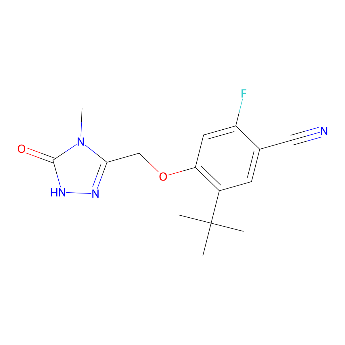 5-(tert-butyl)-2-fluoro-4-((4-methyl-5-oxo-4,5-dihydro-1H-1,2,4-triazol-3-yl)methoxy)benzonitrile molecular structure, CAS 2088365-27-7