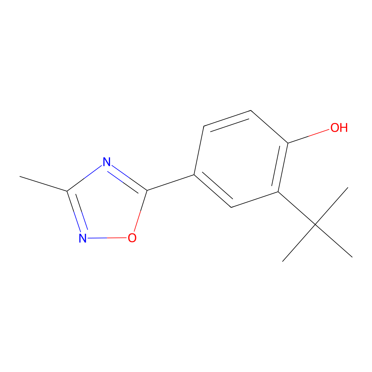 2-(Tert-butyl)-4-(3-methyl-1,2,4-oxadiazol-5-YL)phenol molecular structure, CAS 2088367-13-7