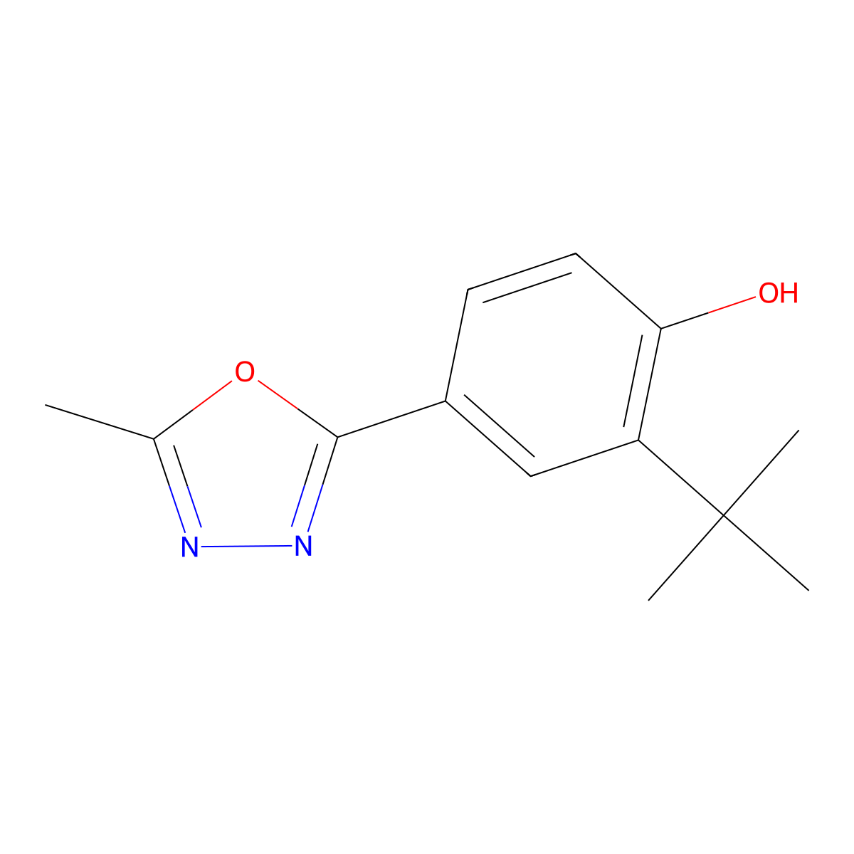 2-(Tert-butyl)-4-(5-methyl-1,3,4-oxadiazol-2-YL)phenol molecular structure, CAS 2088367-25-1