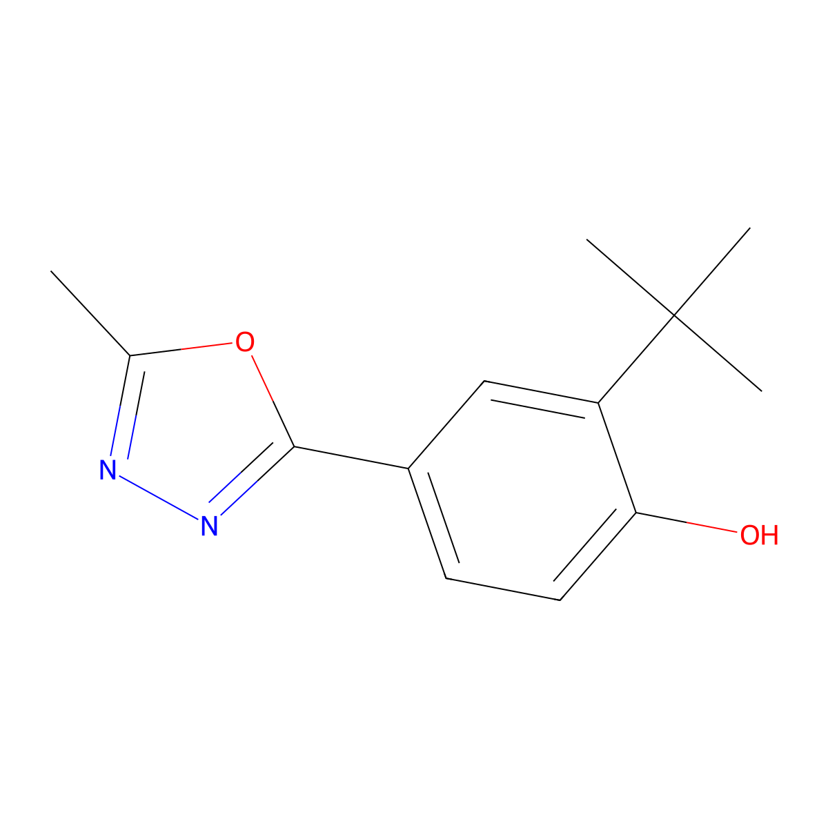 2-(Tert-butyl)-4-(5-methyl-1,3,4-oxadiazol-2-YL)phenol molecular structure, CAS 2088367-25-1
