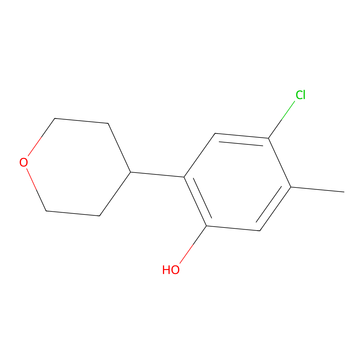 4-Chloro-5-methyl-2-(tetrahydro-2H-pyran-4-YL)phenol molecular structure, CAS 2088367-40-0