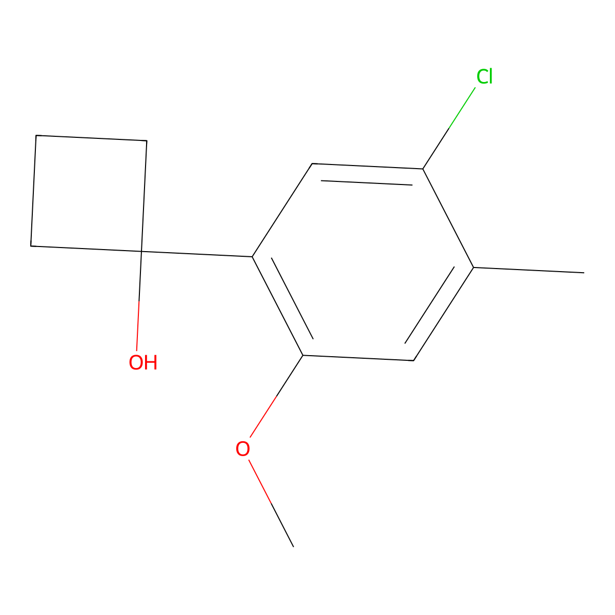 1-(5-Chloro-2-methoxy-4-methylphenyl)cyclobutan-1-OL molecular structure, CAS 2088367-52-4