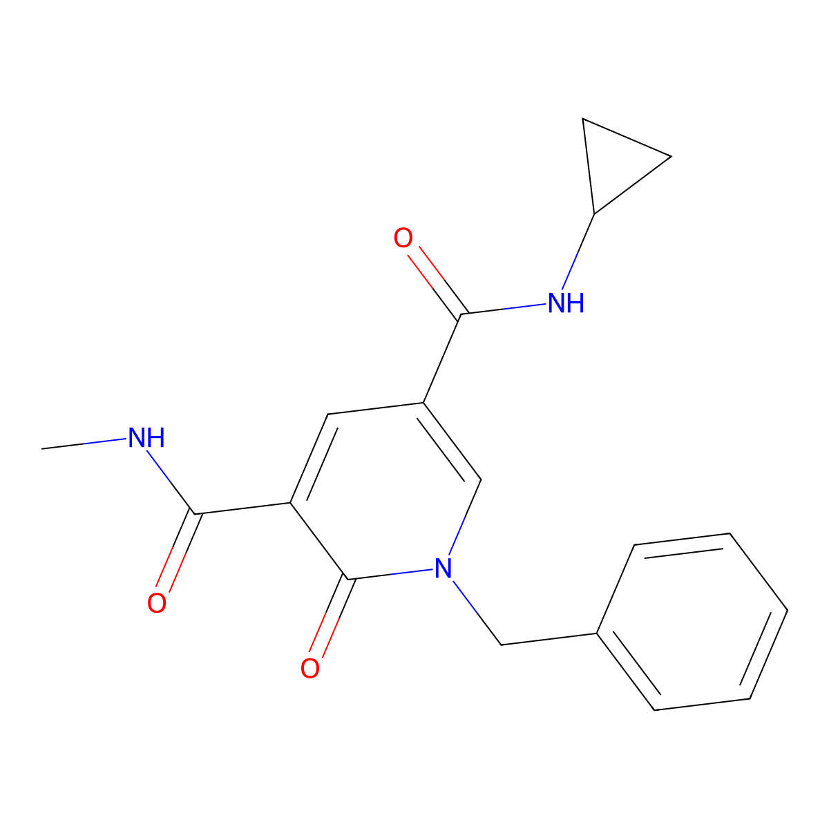 1-Benzyl-N5-cyclopropyl-N3-methyl-2-oxo-1,2-dihydropyridine-3,5-dicarboxamide molecular structure, CAS 2088410-46-0