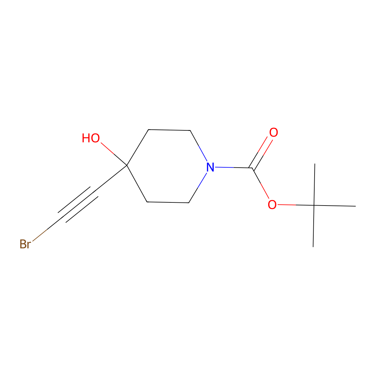 Tert-butyl 4-(2-bromoethynyl)-4-hydroxypiperidine-1-carboxylate molecular structure, CAS 2088511-10-6