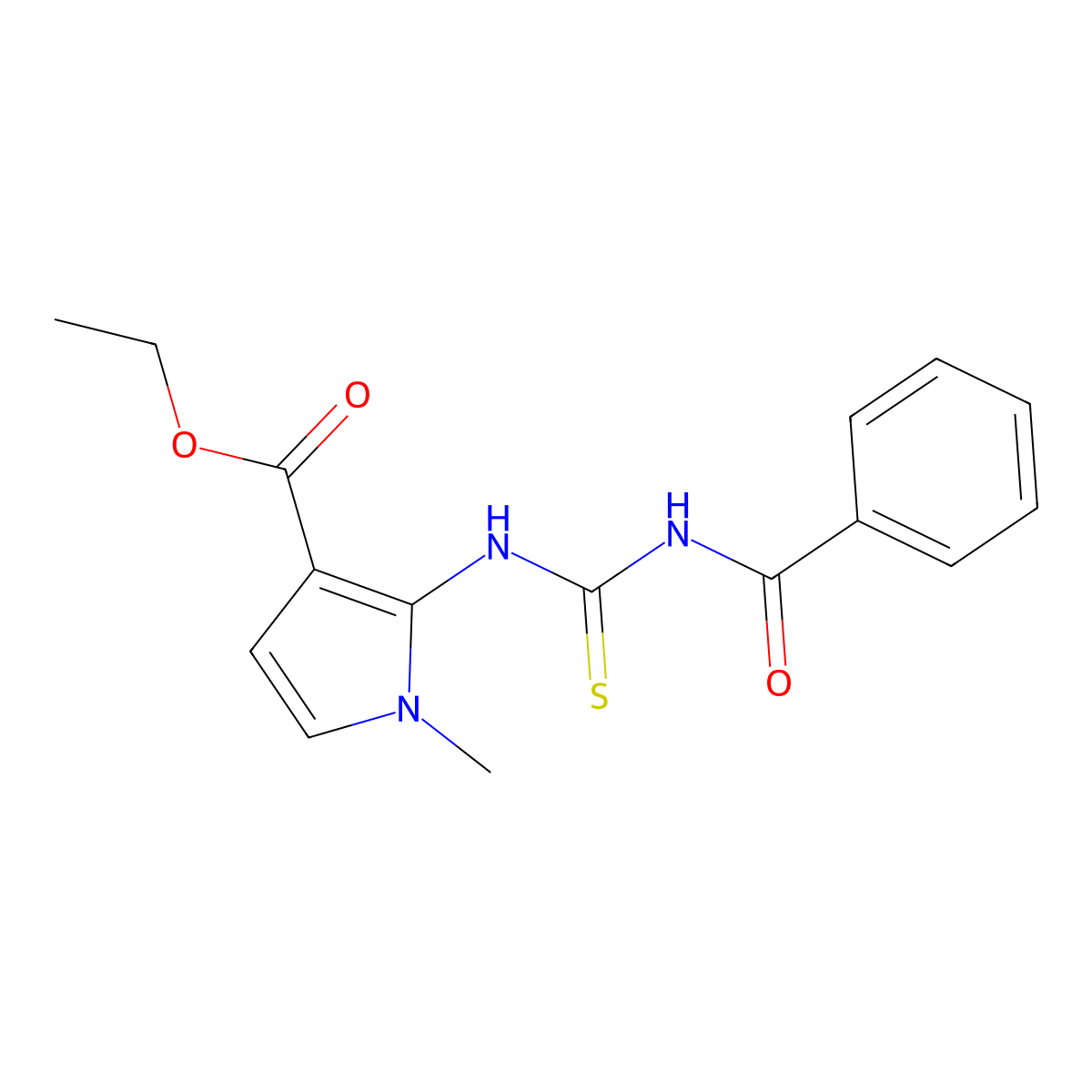 Ethyl 2-(3-benzoylthioureido)-1-methyl-1H-pyrrole-3-carboxylate molecular structure, CAS 2088570-90-3