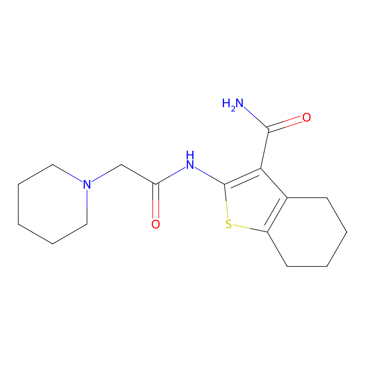 2-(2-Piperidylacetylamino)-4,5,6,7-tetrahydrobenzo[b]thiophene-3-carboxamide molecular structure, CAS 20886-95-7