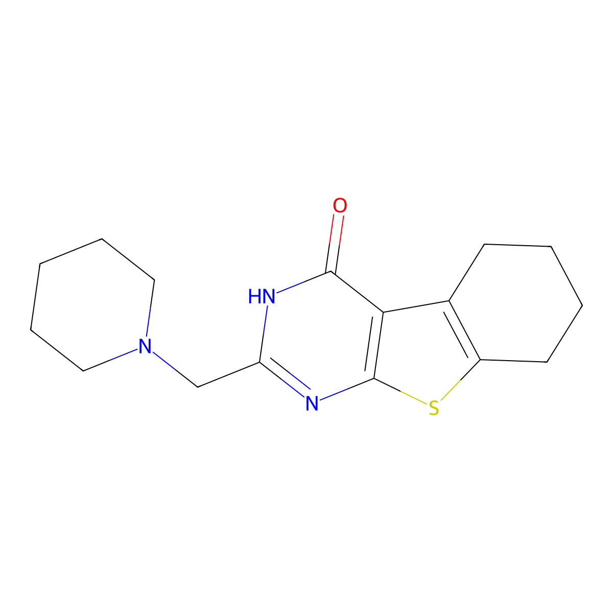 (1)Benzothieno(2,3-d)pyrimidin-4(3H)-one, 5,6,7,8-tetrahydro-2-(1-piperidinylmethyl)- molecular structure, CAS 20886-96-8