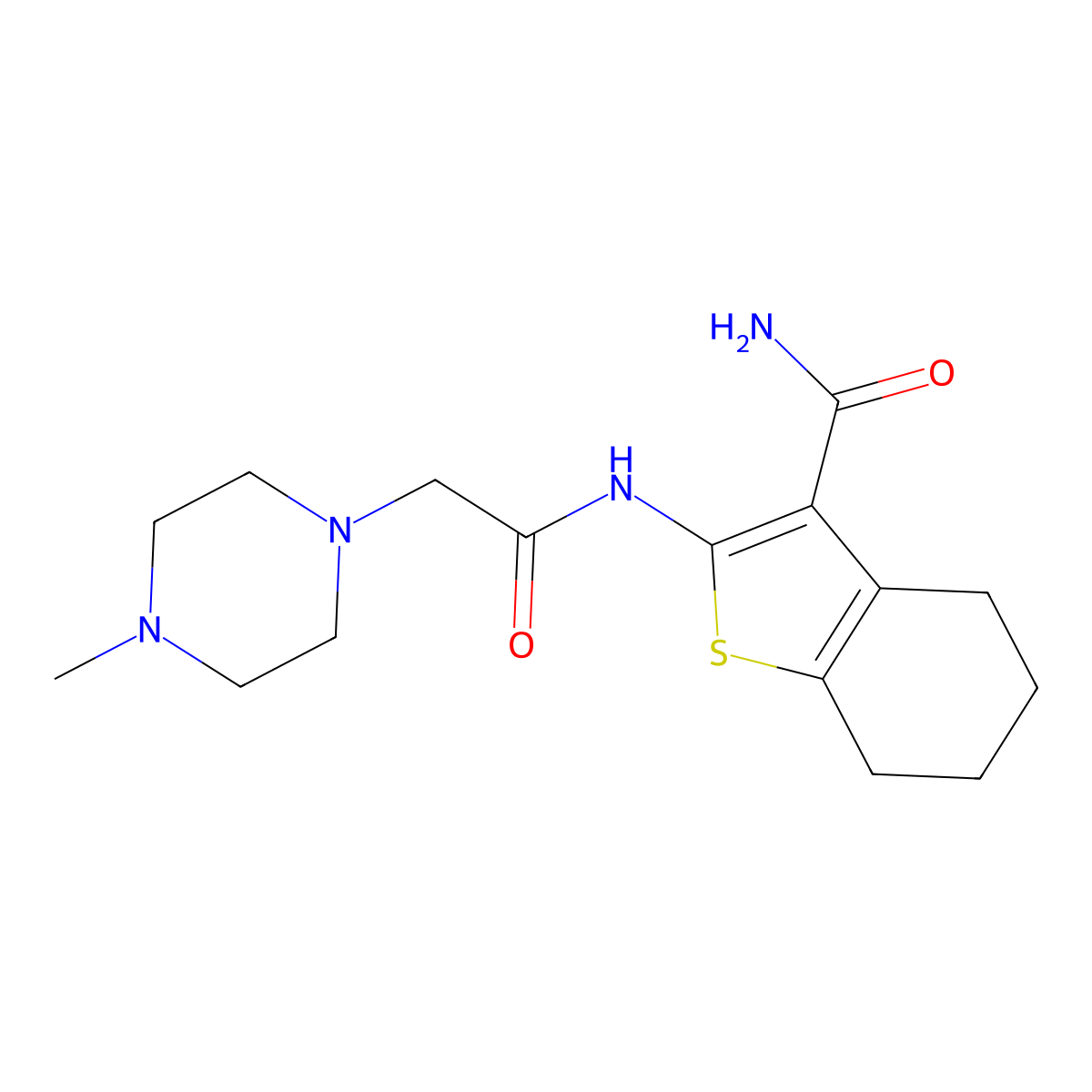 2-(2-(4-Methylpiperazin-1-yl)acetamido)-4,5,6,7-tetrahydrobenzo[b]thiophene-3-carboxamide molecular structure, CAS 20886-97-9