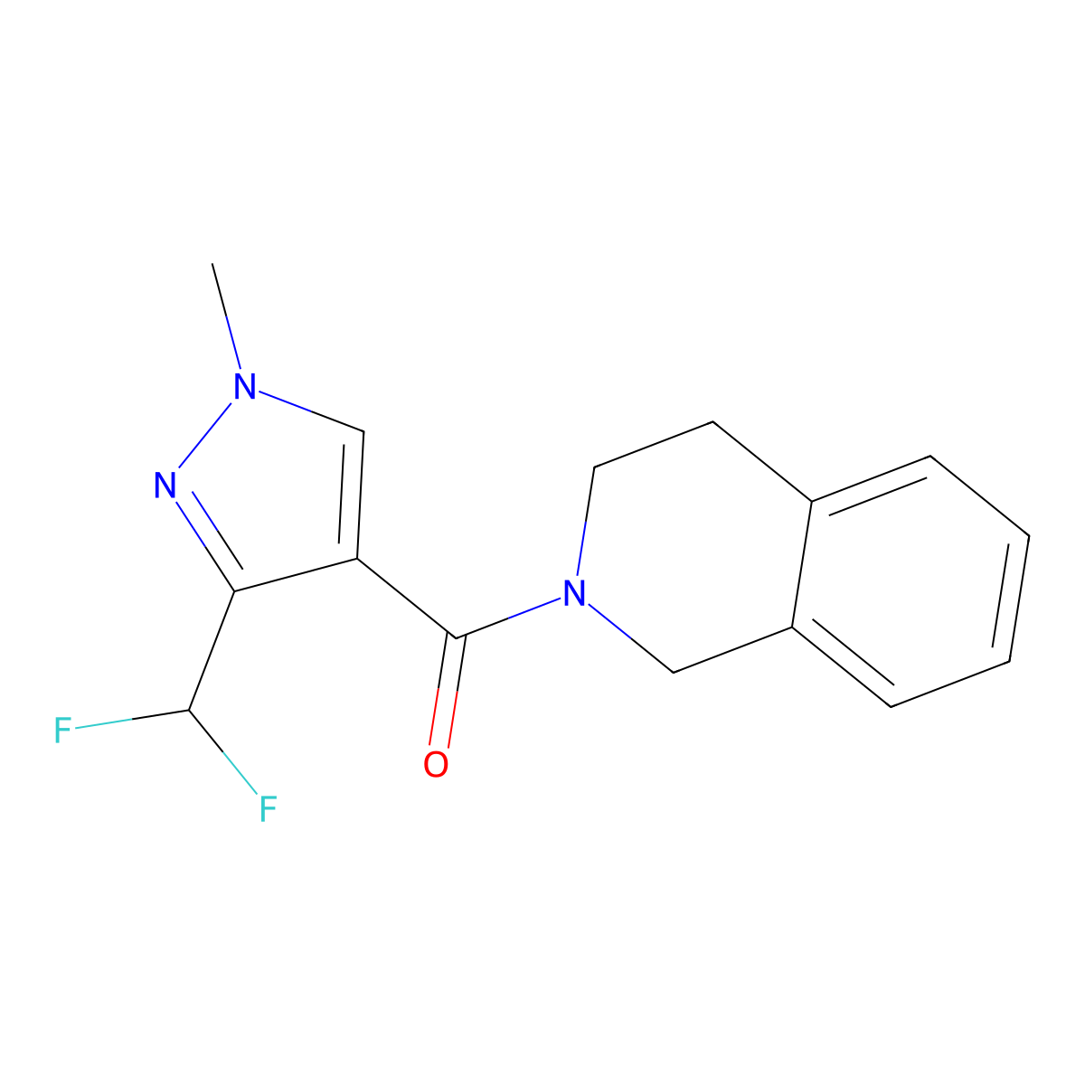 2-[3-(difluoromethyl)-1-methyl-1H-pyrazole-4-carbonyl]-1,2,3,4-tetrahydroisoquinoline molecular structure, CAS 2088706-74-3