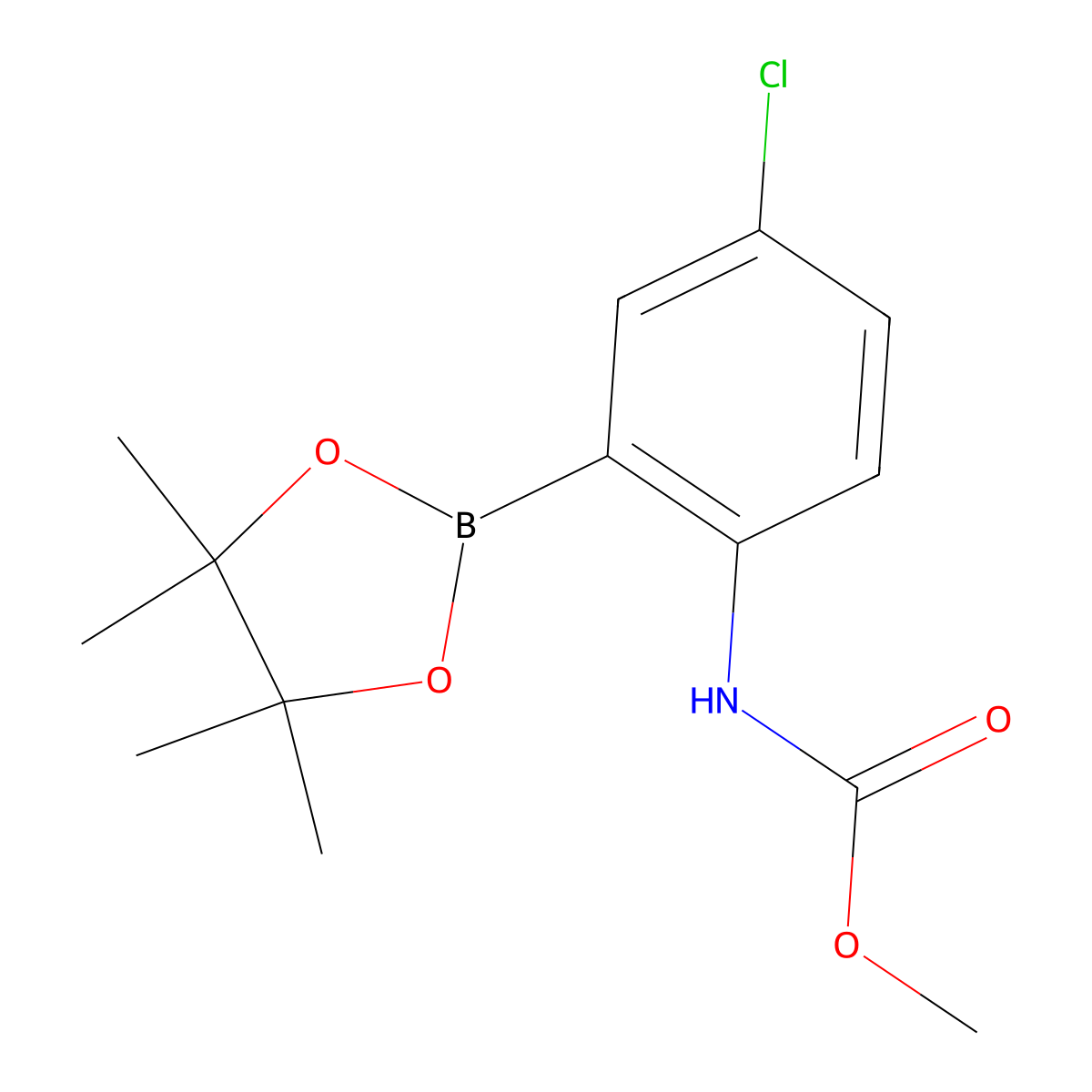 Methyl (4-chloro-2-(4,4,5,5-tetramethyl-1,3,2-dioxaborolan-2-YL)phenyl)carbamate molecular structure, CAS 2088729-25-1