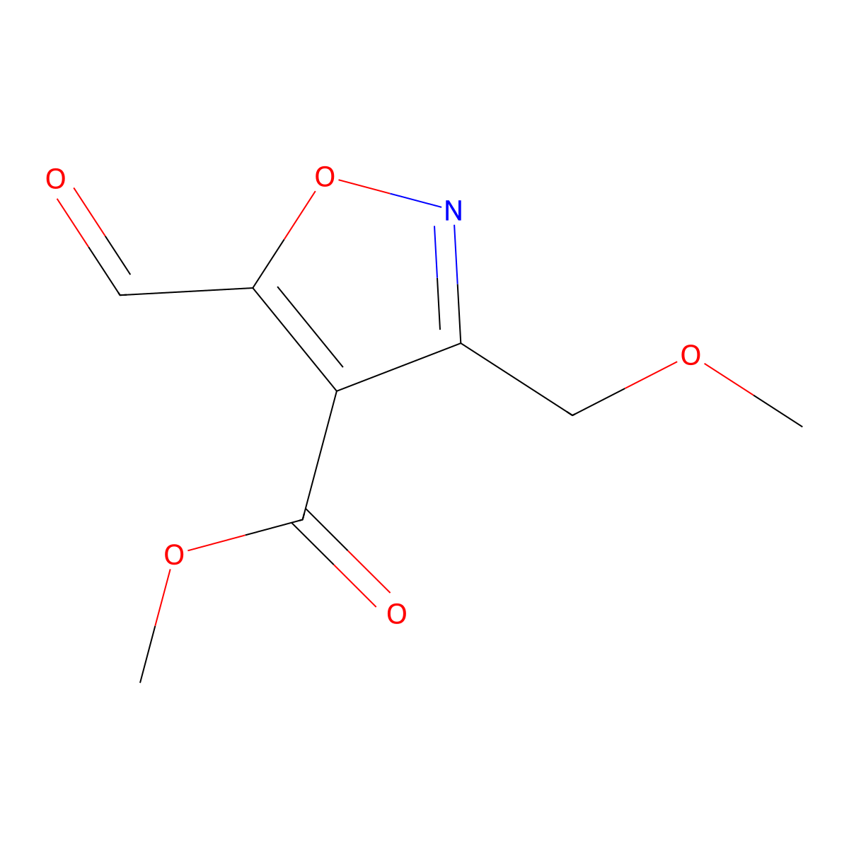 Methyl 5-formyl-3-(methoxymethyl)isoxazole-4-carboxylate molecular structure, CAS 2088729-32-0