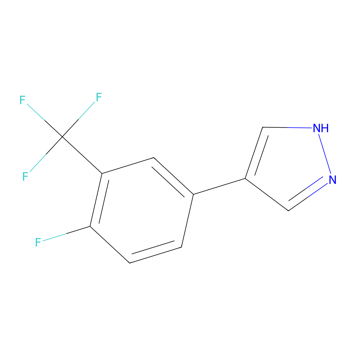 4-[4-fluoro-3-(trifluoromethyl)phenyl]-1H-pyrazole molecular structure, CAS 2088761-35-5