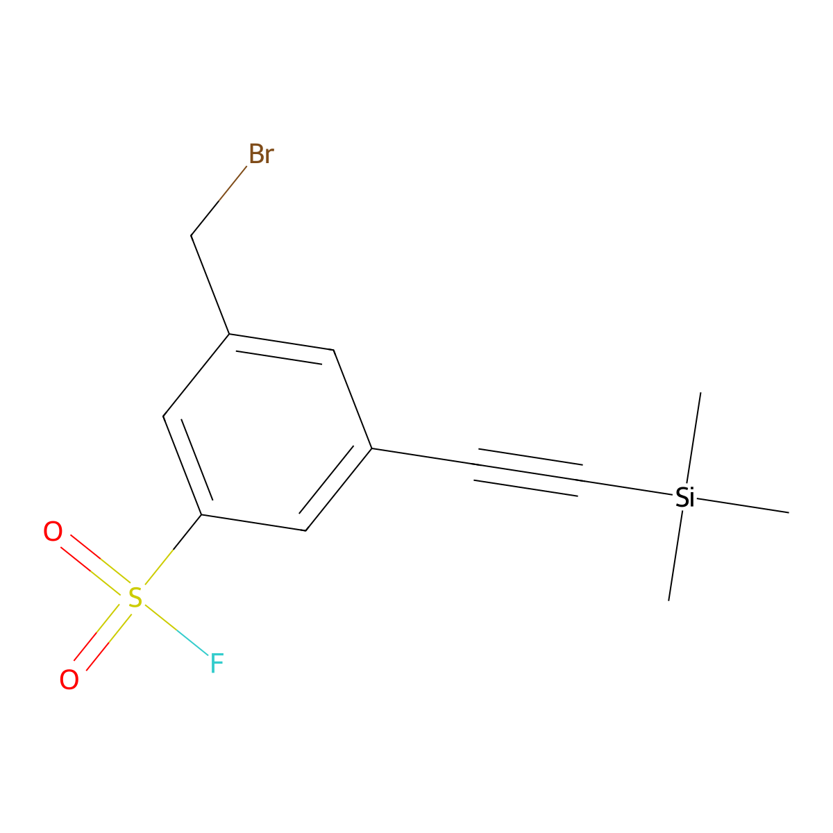 3-(Bromomethyl)-5-(2-(trimethylsilyl)ethynyl)benzene-1-sulfonyl fluoride molecular structure, CAS 2088829-12-1