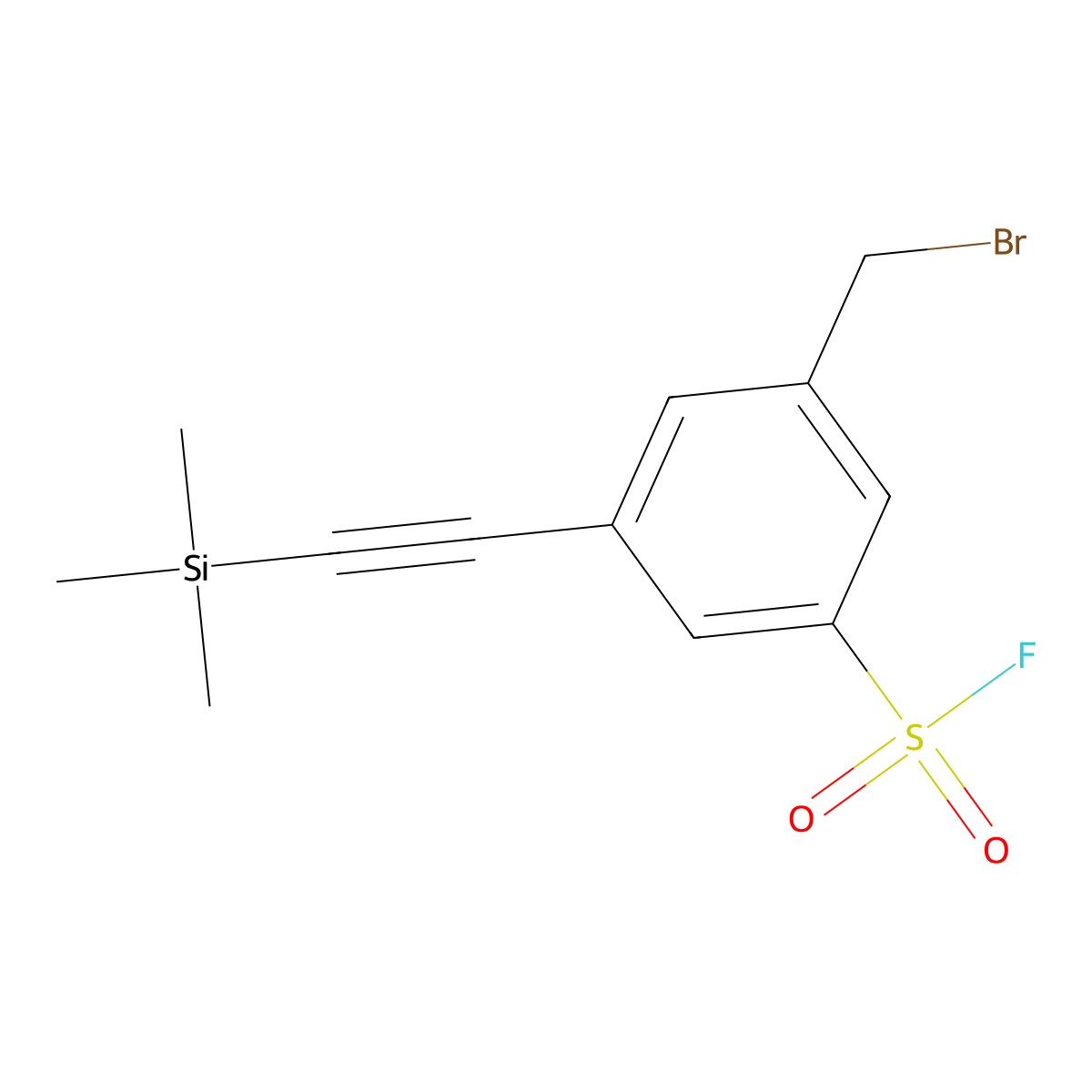 3-(Bromomethyl)-5-(2-(trimethylsilyl)ethynyl)benzene-1-sulfonyl fluoride molecular structure, CAS 2088829-12-1