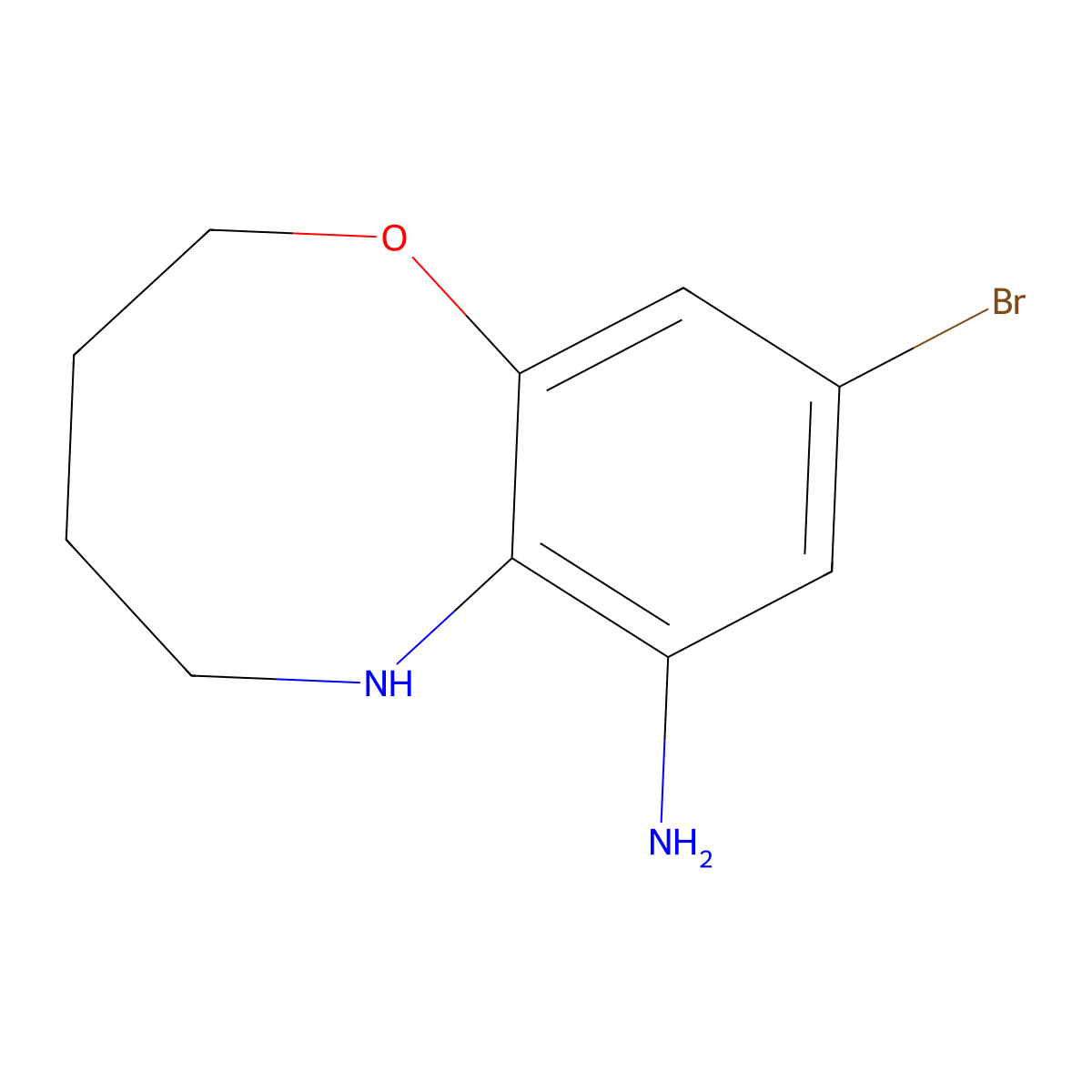 9-bromo-3,4,5,6-tetrahydro-2H-1,6-benzoxazocin-7-amine molecular structure, CAS 2088850-43-3