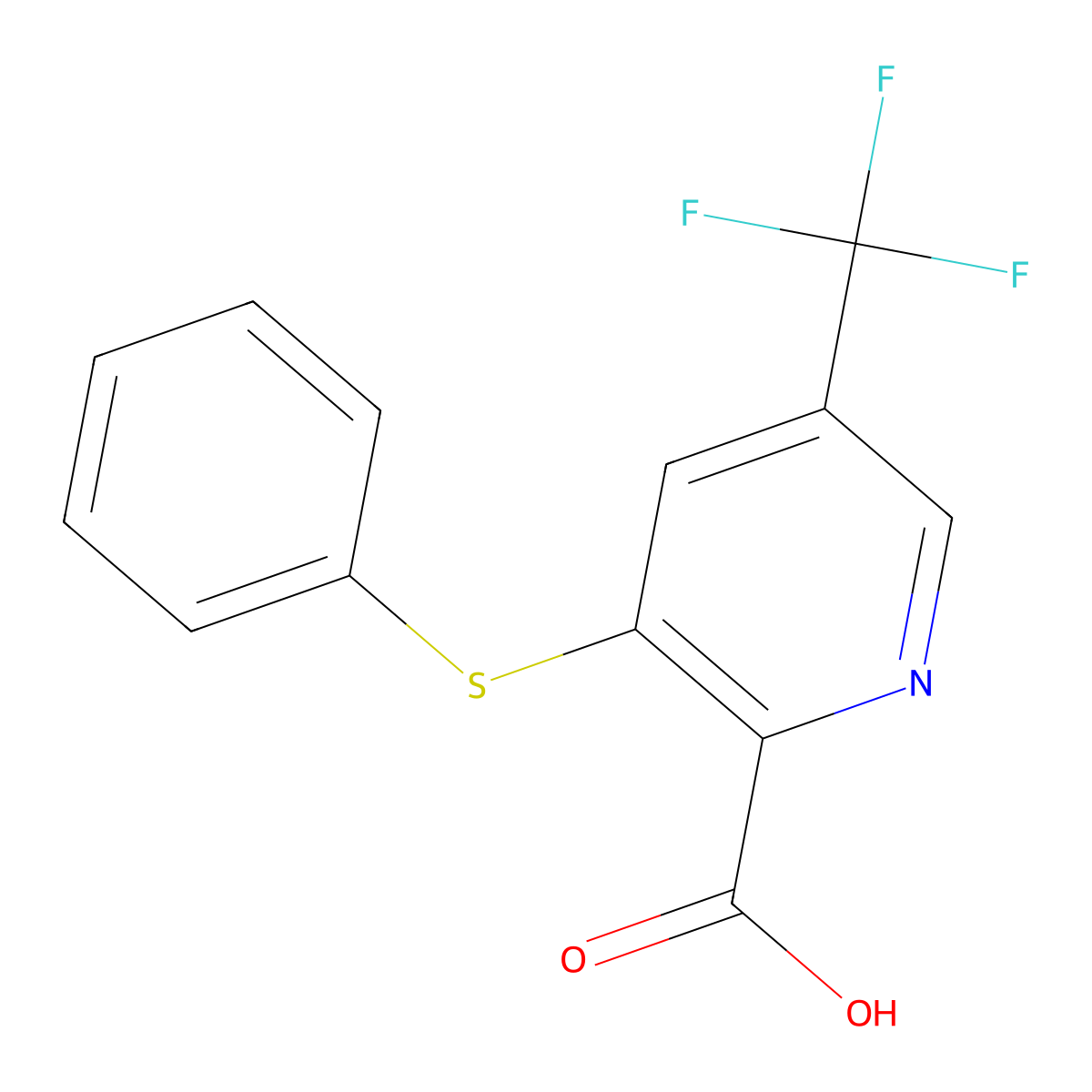 3-Phenylsulfanyl-5-trifluoromethyl-pyridine-2-carboxylic acid molecular structure, CAS 2088942-85-0