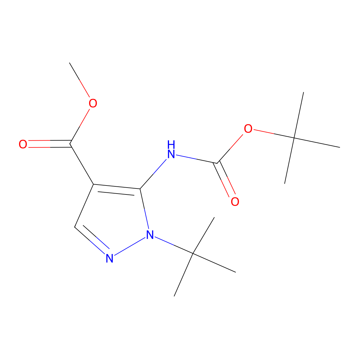 5-tert-Butoxycarbonylamino-1-tert-butyl-1H-pyrazole-4-carboxylic acid methyl ester molecular structure, CAS 2088945-19-9