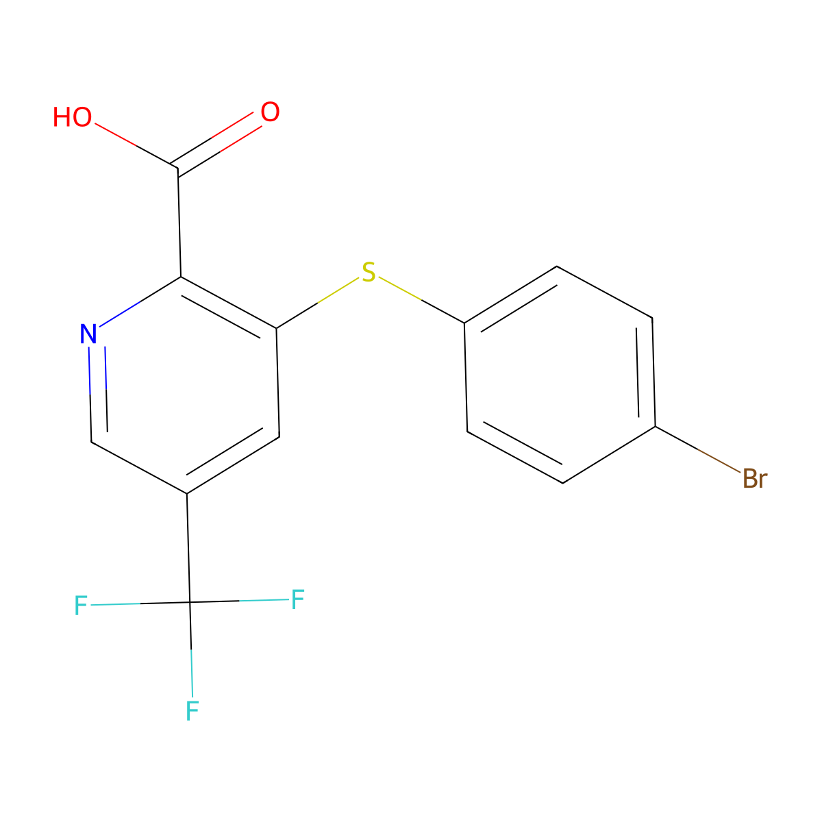 3-(4-Bromo-phenylsulfanyl)-5-trifluoromethyl-pyridine-2-carboxylic acid molecular structure, CAS 2088945-77-9