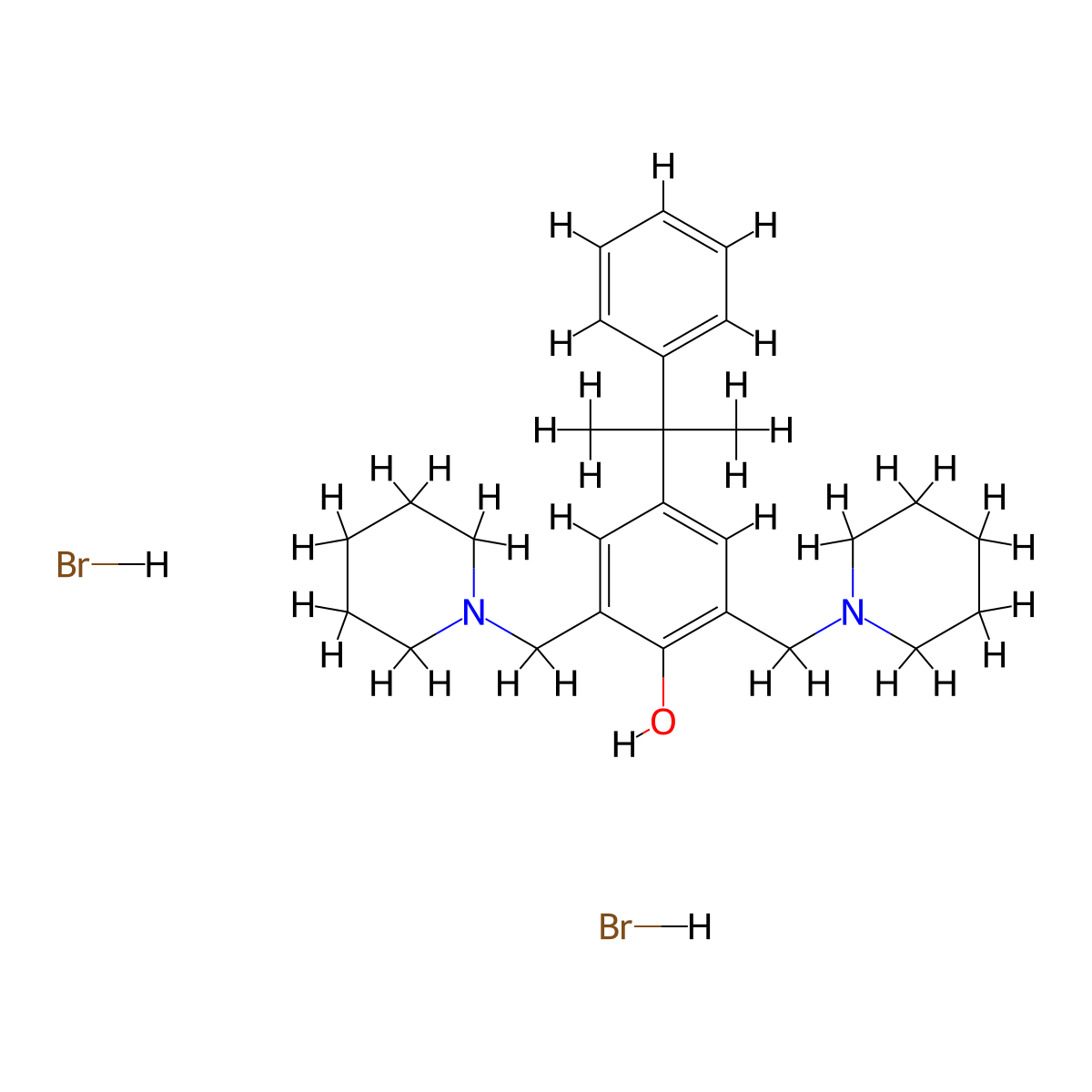 4-(1-Methyl-1-phenylethyl)-2,6-bis(1-piperidinylmethyl)phenol dihydrobromide molecular structure, CAS 2089-46-5