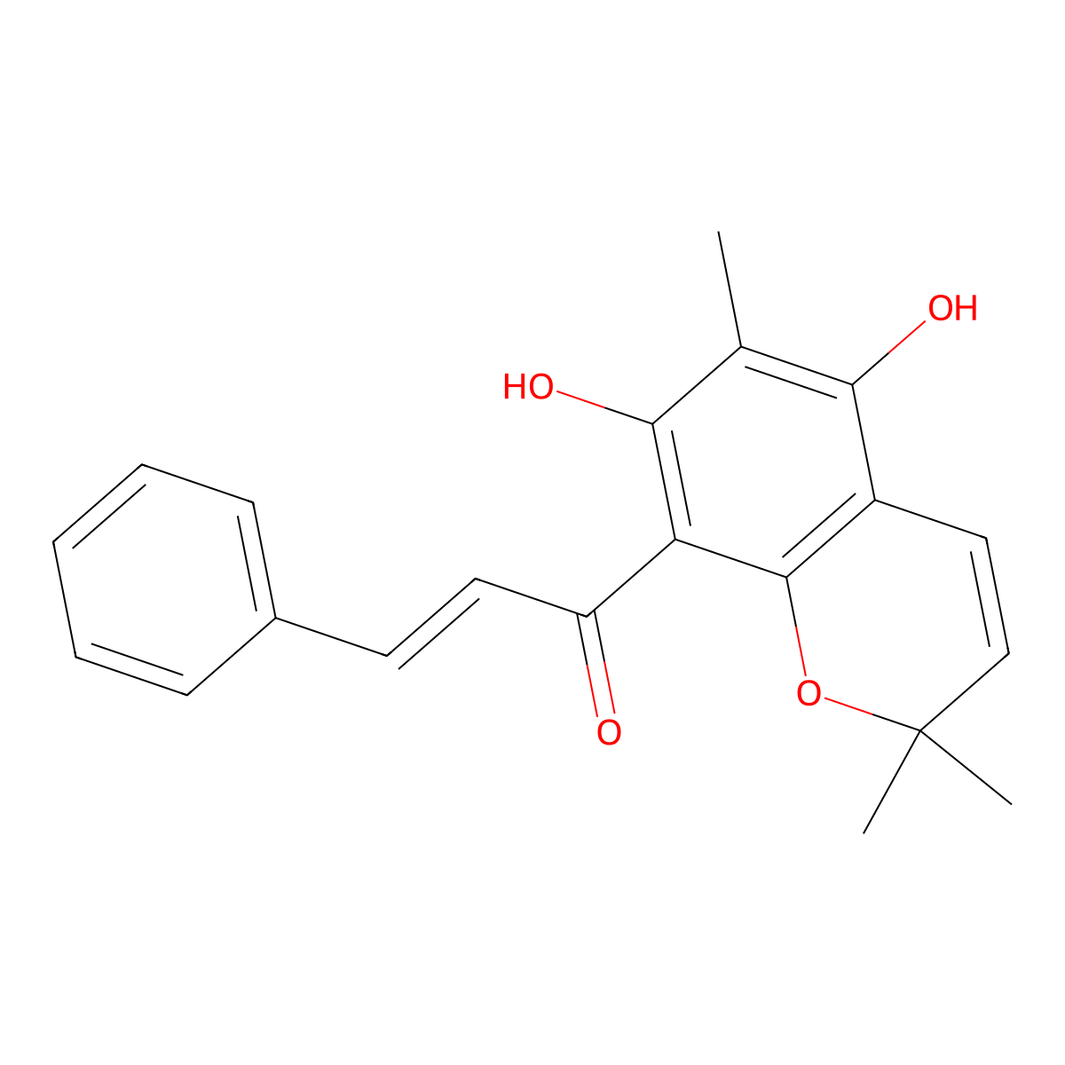 2',4'-Dihydroxy-3',6'',6''-trimethylpyrano[2'',3'':6',5']chalcone molecular structure, CAS 20890-68-0