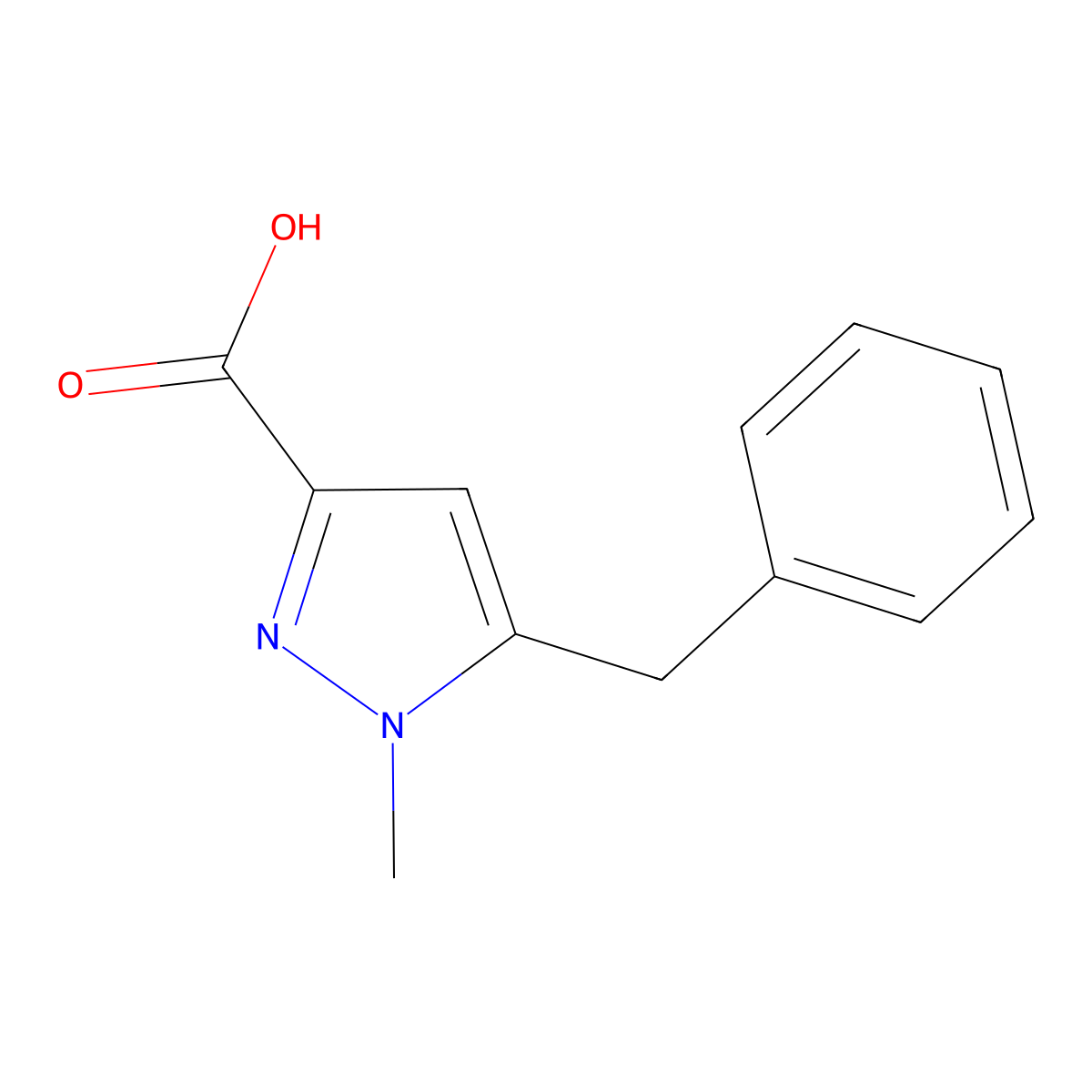 5-benzyl-1-methyl-1H-pyrazole-3-carboxylic acid molecular structure, CAS 2089059-09-4