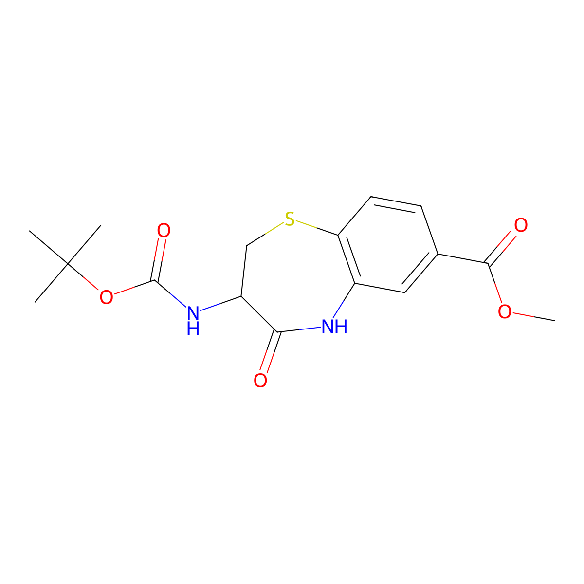 methyl (3R)-3-{[(tert-butoxy)carbonyl]amino}-4-oxo-2,3,4,5-tetrahydro-1,5-benzothiazepine-7-carboxylate molecular structure, CAS 2089150-62-7