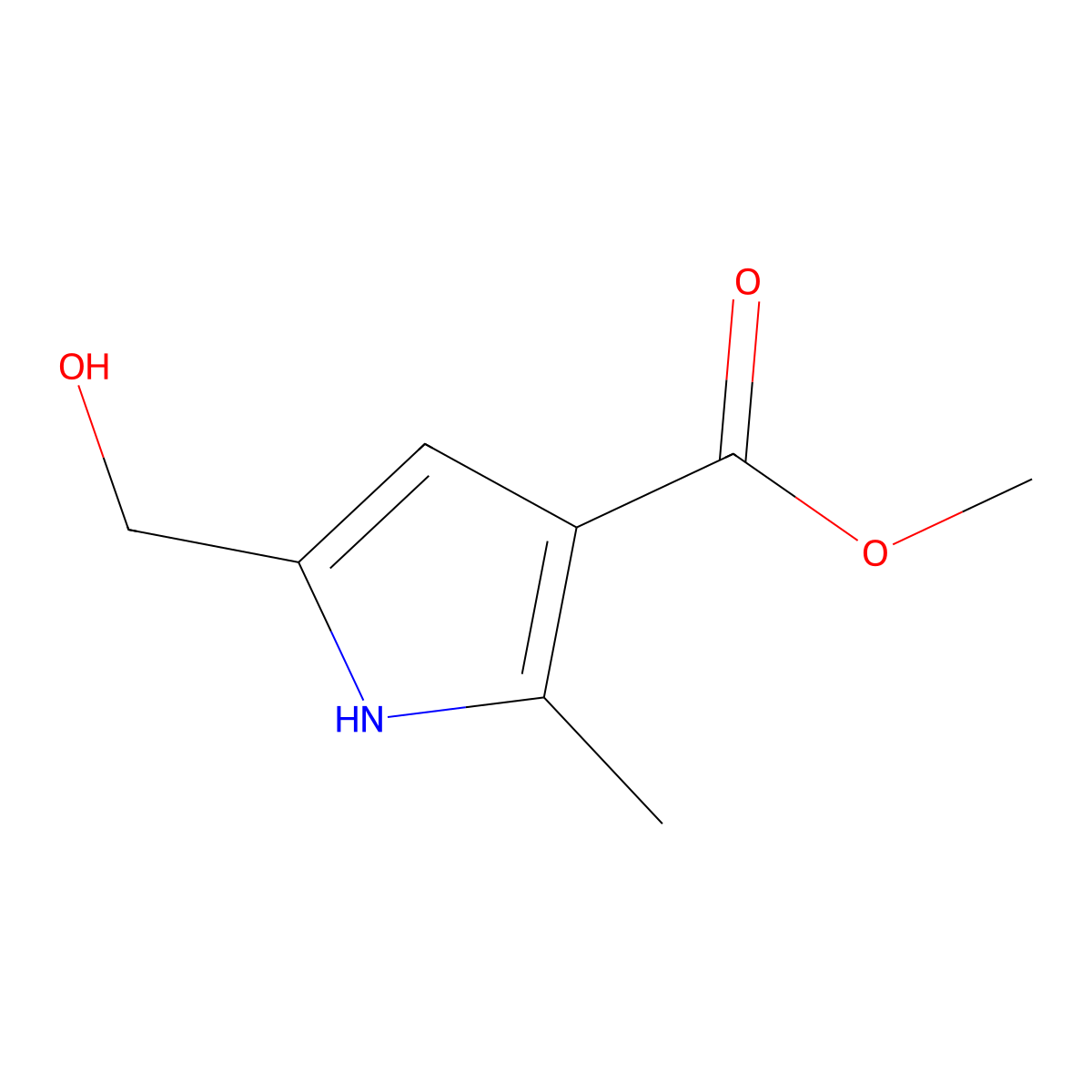 methyl 5-(hydroxymethyl)-2-methyl-1H-pyrrole-3-carboxylate molecular structure, CAS 2089213-09-0