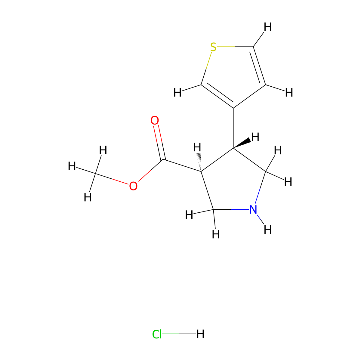 rac-methyl (3R,4S)-4-(thiophen-3-yl)pyrrolidine-3-carboxylate hydrochloride molecular structure, CAS 2089245-95-2