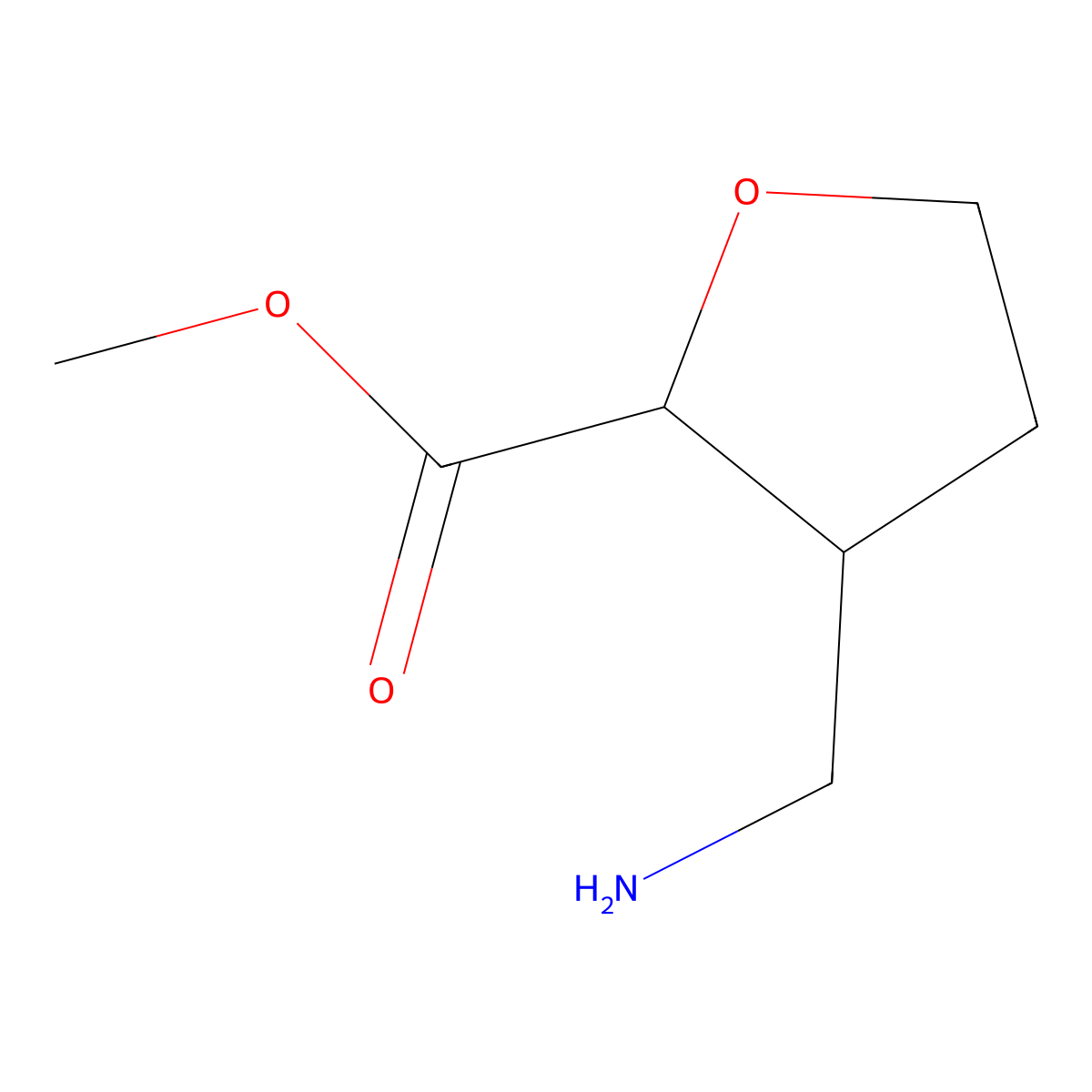 rac-methyl (2R,3R)-3-(aminomethyl)oxolane-2-carboxylate molecular structure, CAS 2089246-40-0