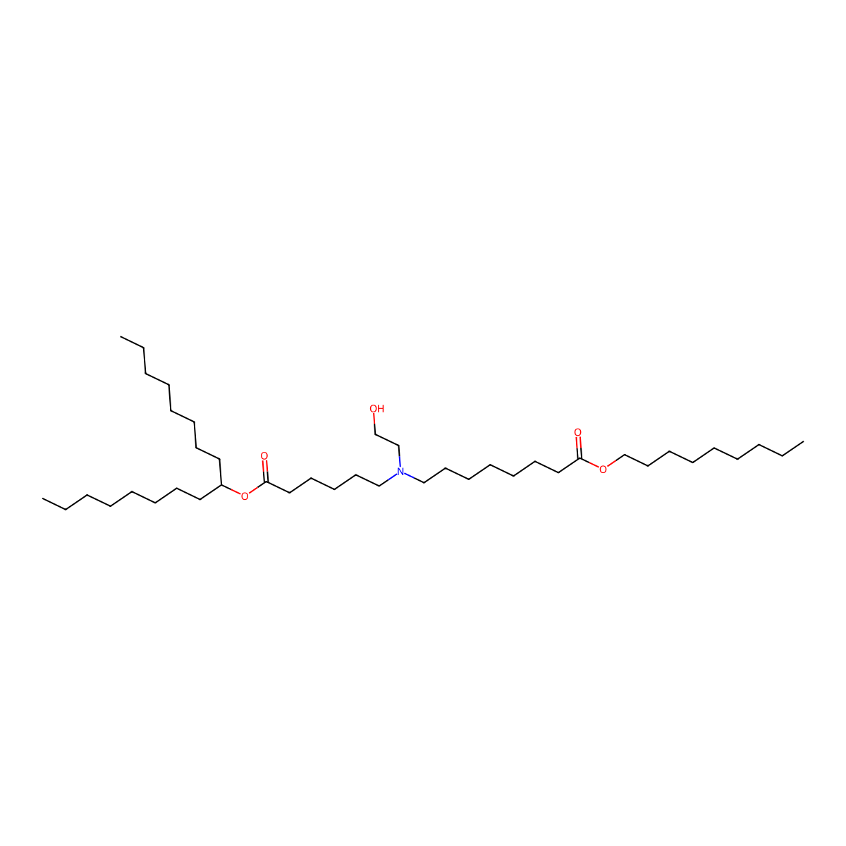 Nonyl 8-((6-(heptadecan-9-yloxy)-6-oxohexyl)(2-hydroxyethyl)amino)octanoate molecular structure, CAS 2089251-51-2