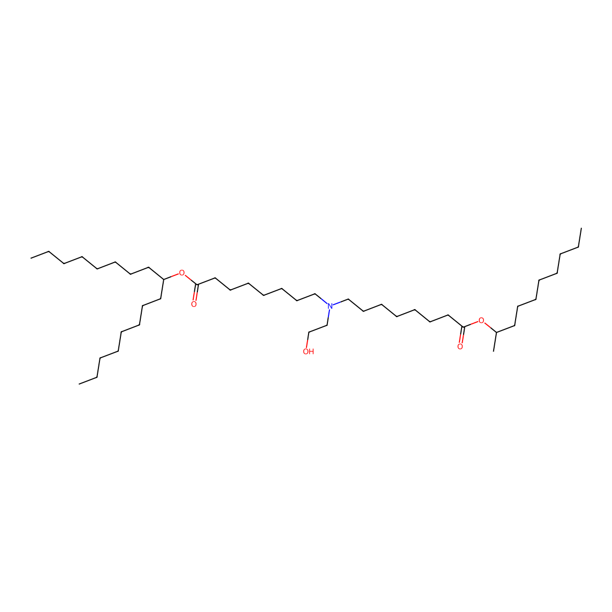 Decan-2-yl 8-((8-(heptadecan-9-yloxy)-8-oxooctyl)(2-hydroxyethyl)amino)octanoate molecular structure, CAS 2089251-73-8