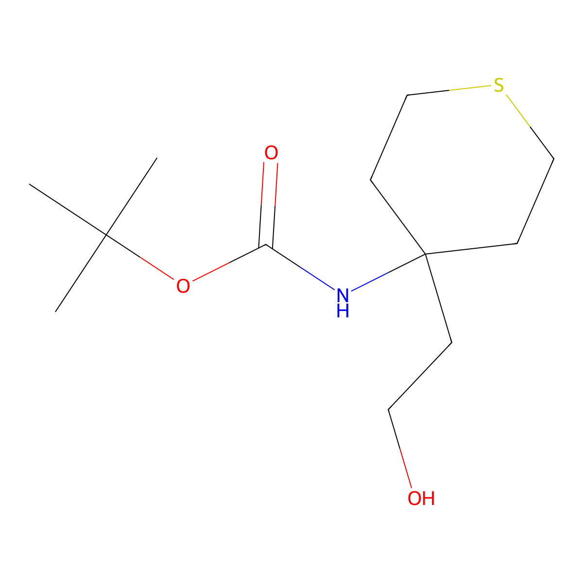 tert-butyl N-[4-(2-hydroxyethyl)thian-4-yl]carbamate molecular structure, CAS 2089254-99-7