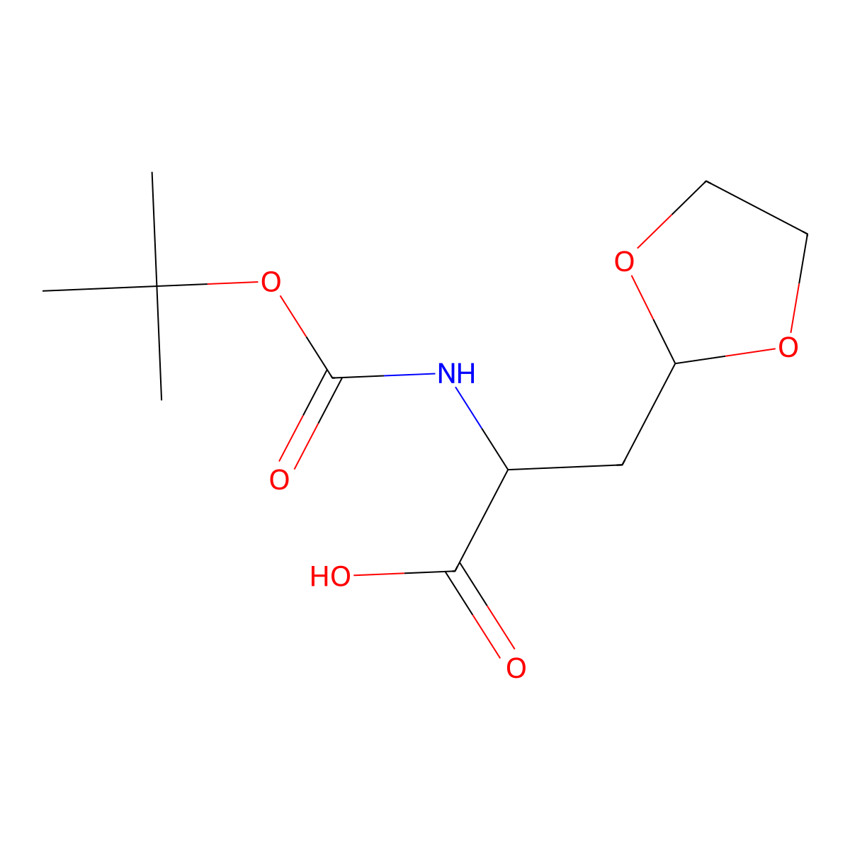 2-{[(Tert-butoxy)carbonyl]amino}-3-(1,3-dioxolan-2-yl)propanoic acid molecular structure, CAS 2089255-10-5