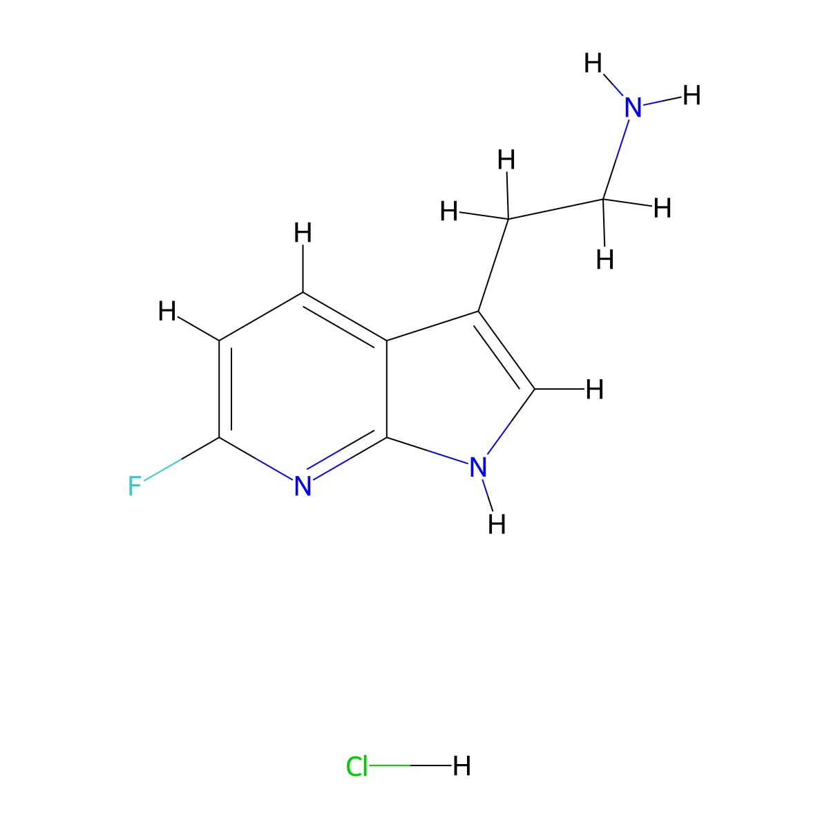 2-(6-fluoro-1H-pyrrolo(2,3-b)pyridin-3-yl)ethan-1-amine hydrochloride molecular structure, CAS 2089255-12-7