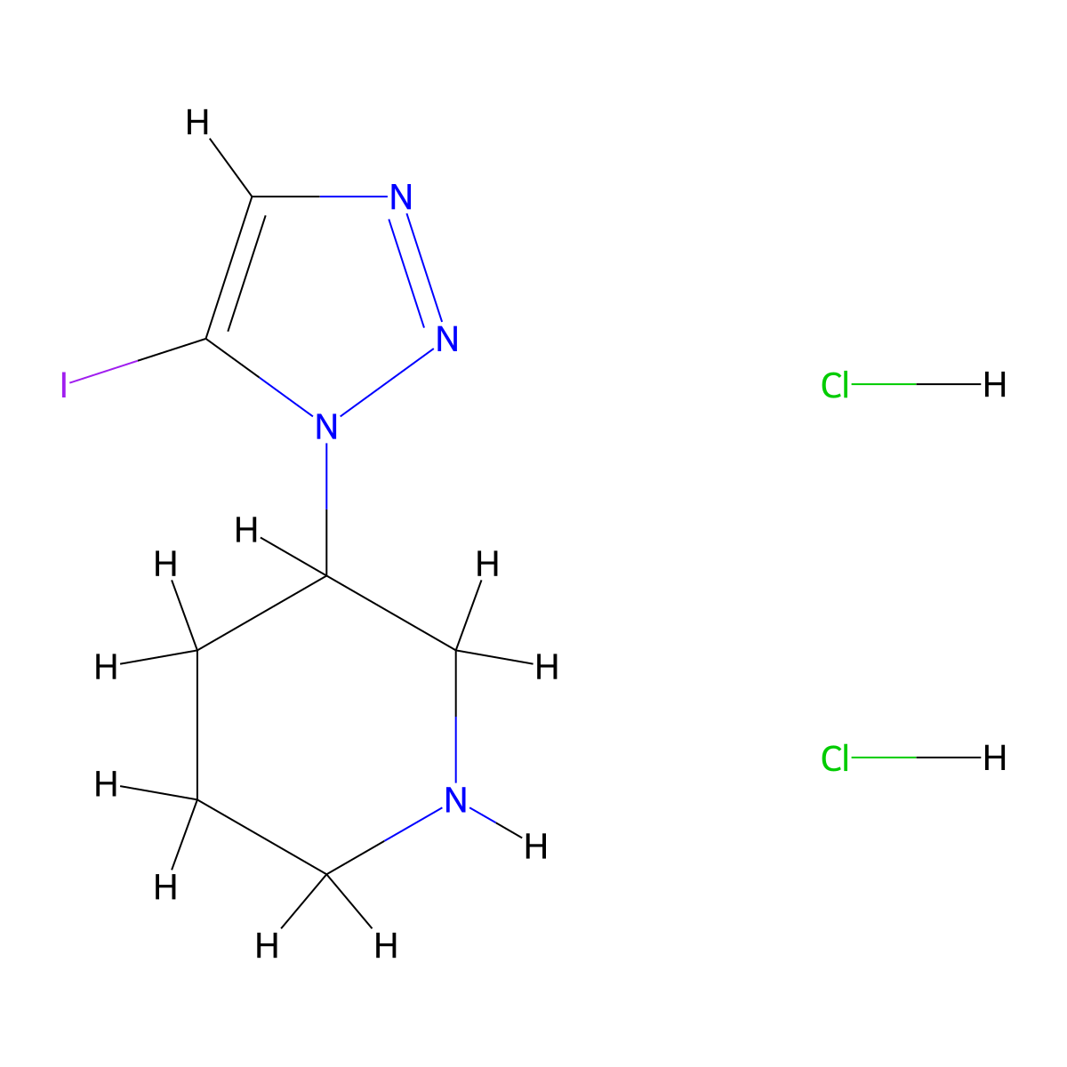 3-(5-iodo-1H-1,2,3-triazol-1-yl)piperidine dihydrochloride molecular structure, CAS 2089255-15-0