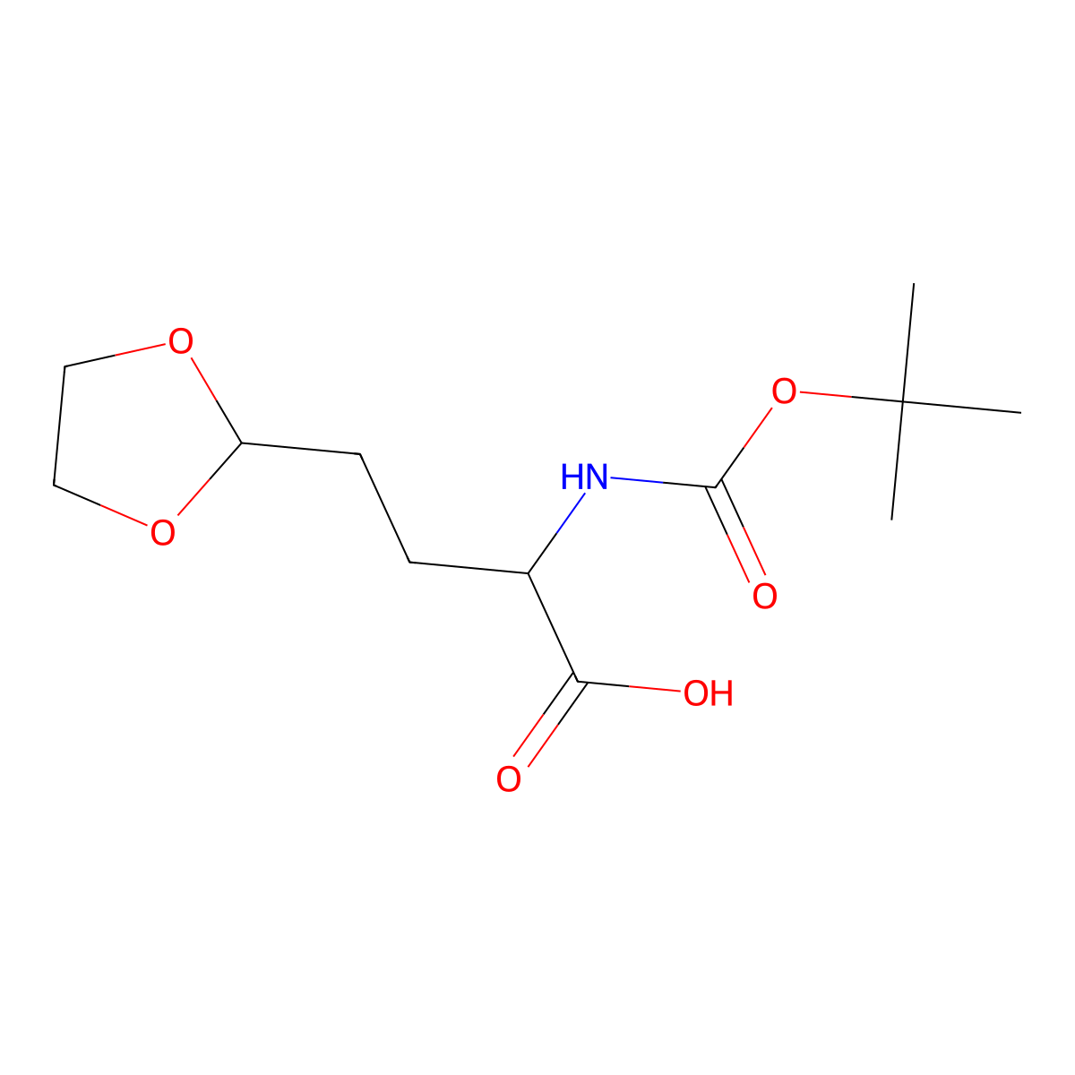 2-(((Tert-butoxy)carbonyl)amino)-4-(1,3-dioxolan-2-yl)butanoic acid molecular structure, CAS 2089255-20-7