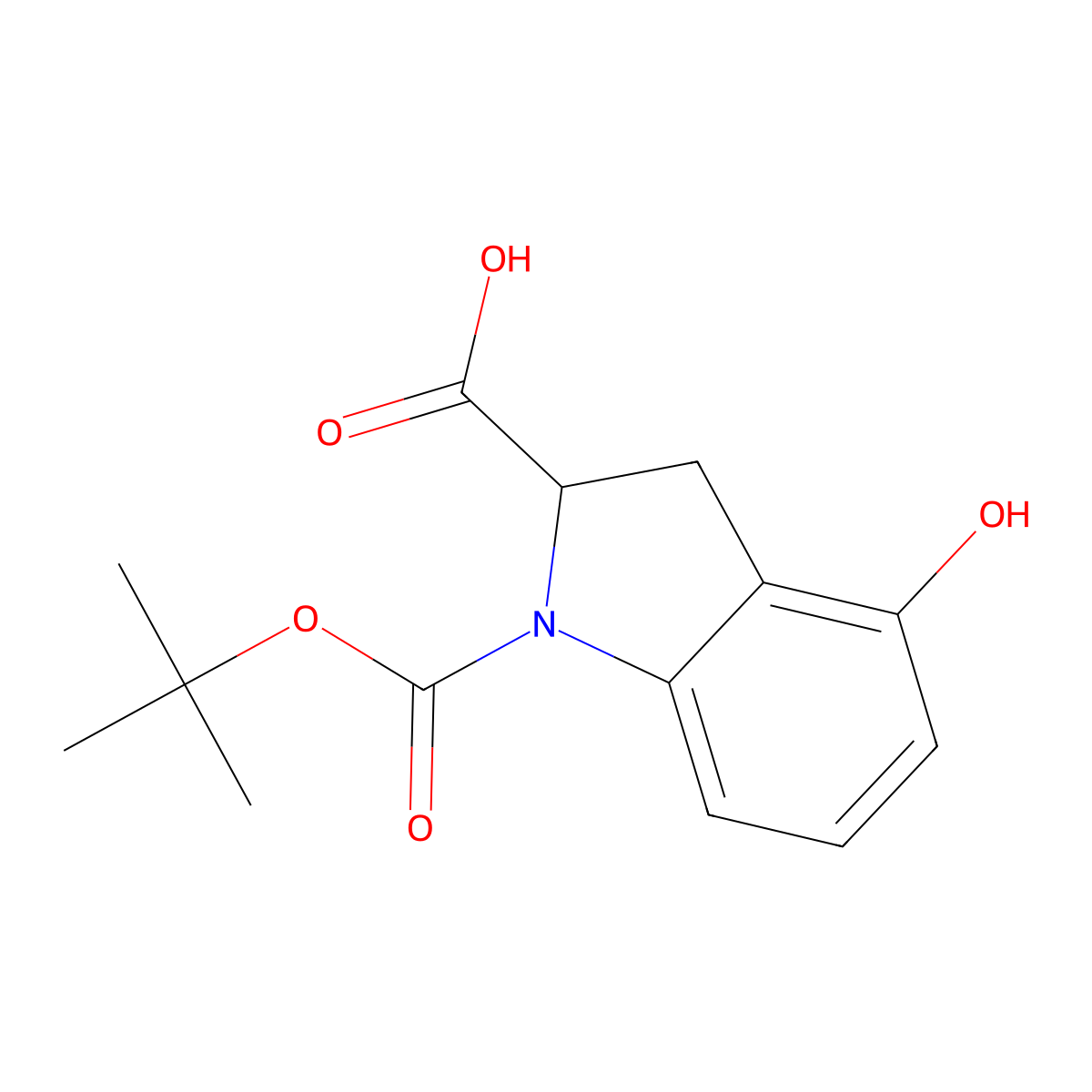 1-((tert-butoxy)carbonyl)-4-hydroxy-2,3-dihydro-1H-indole-2-carboxylic acid molecular structure, CAS 2089255-23-0