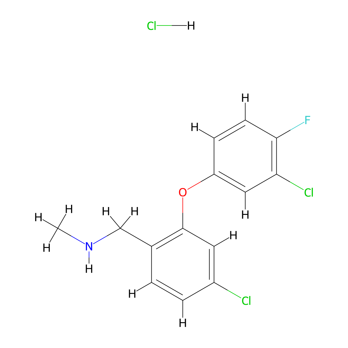 {[4-Chloro-2-(3-chloro-4-fluorophenoxy)phenyl]methyl}(methyl)amine hydrochloride molecular structure, CAS 2089255-31-0