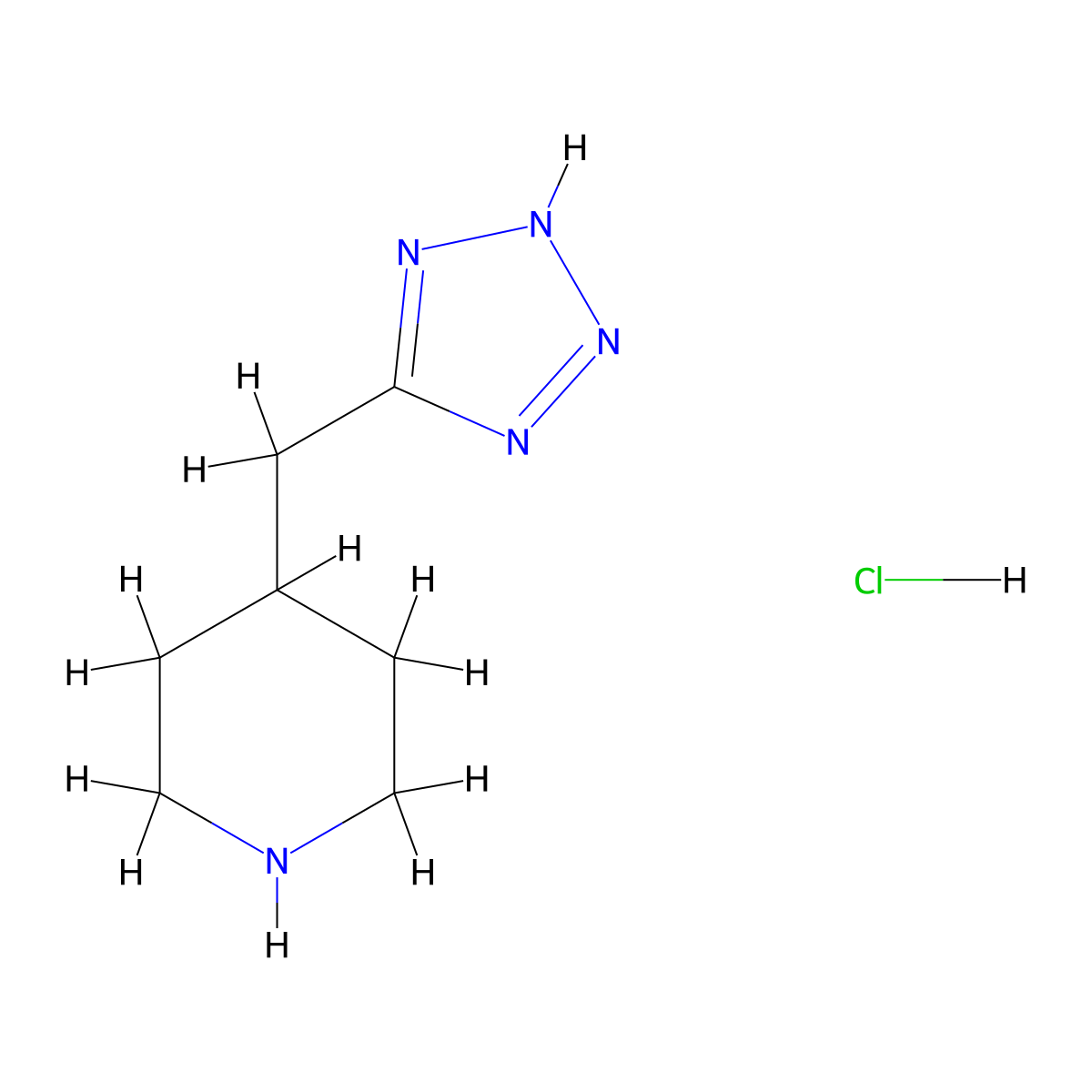 4-((1H-1,2,3,4-tetrazol-5-yl)methyl)piperidine hydrochloride molecular structure, CAS 2089255-74-1