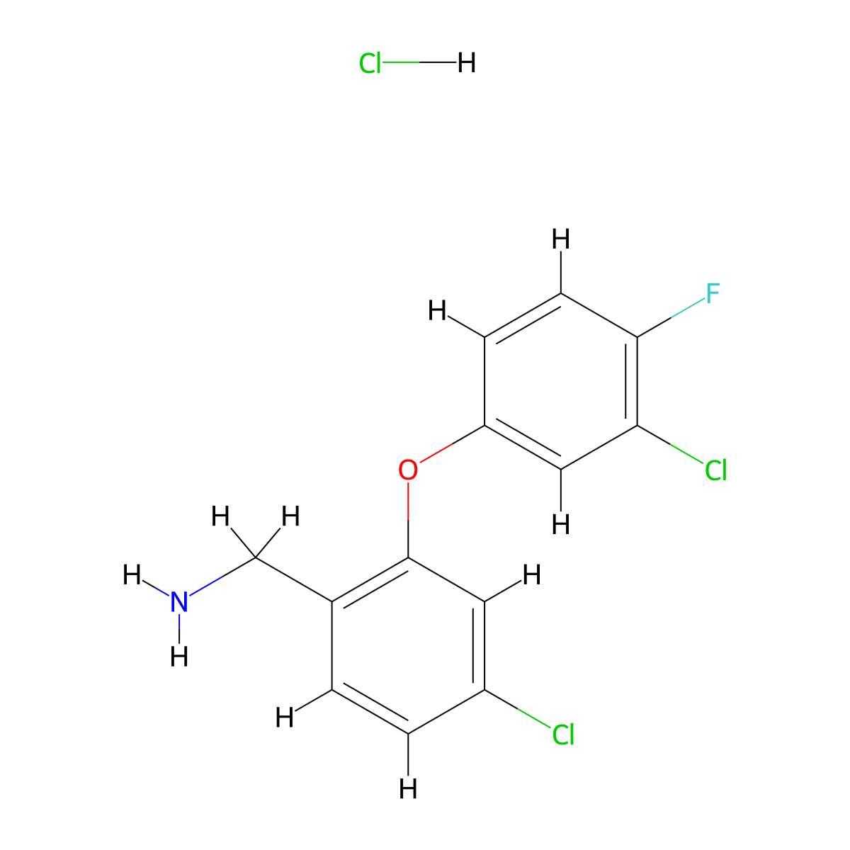 [4-Chloro-2-(3-chloro-4-fluorophenoxy)phenyl]methanamine hydrochloride molecular structure, CAS 2089255-76-3